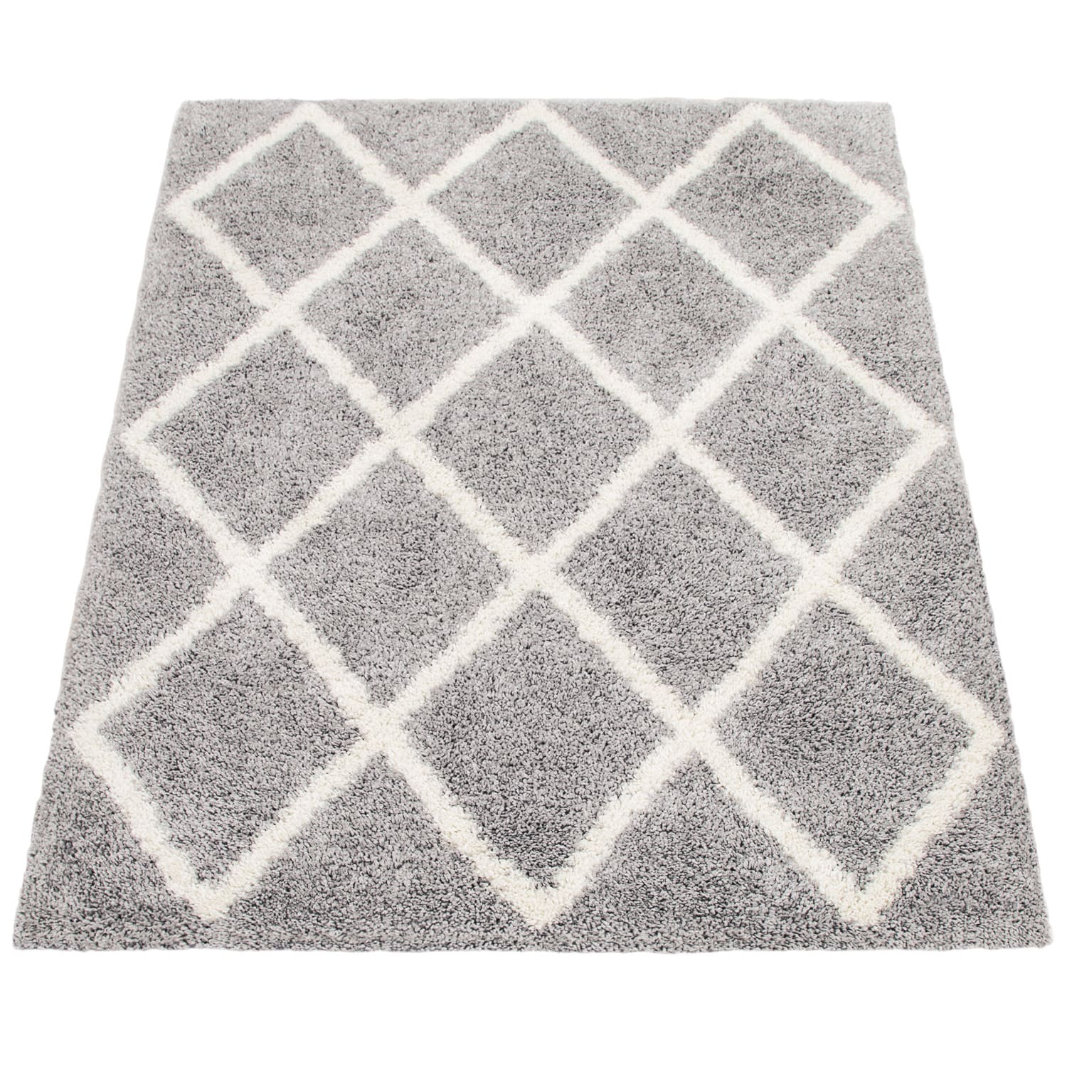 Hochflorteppich Arezzo Grau-Weiß