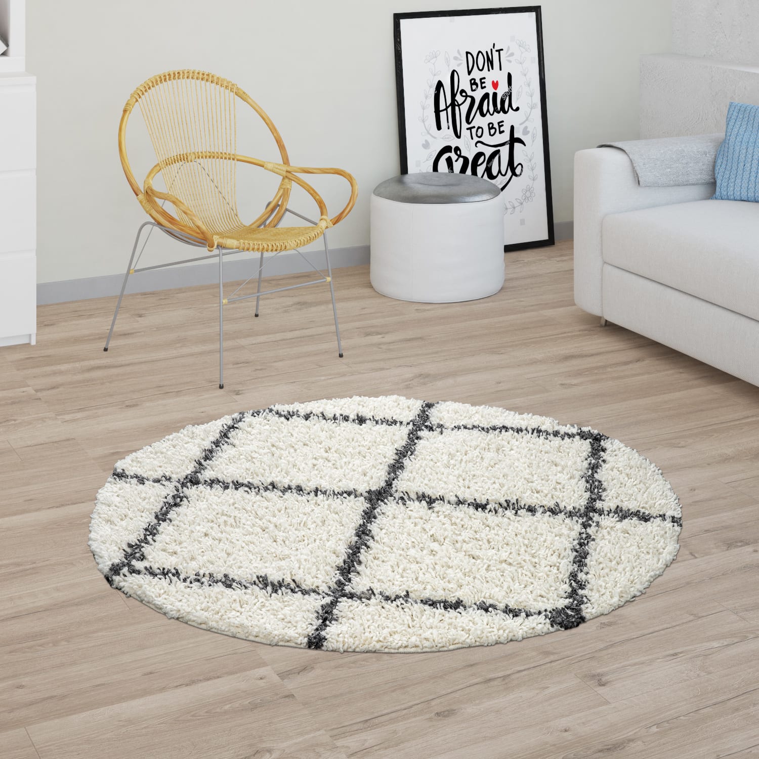 Shaggyteppich Kalmar | Creme | 80 cm rund