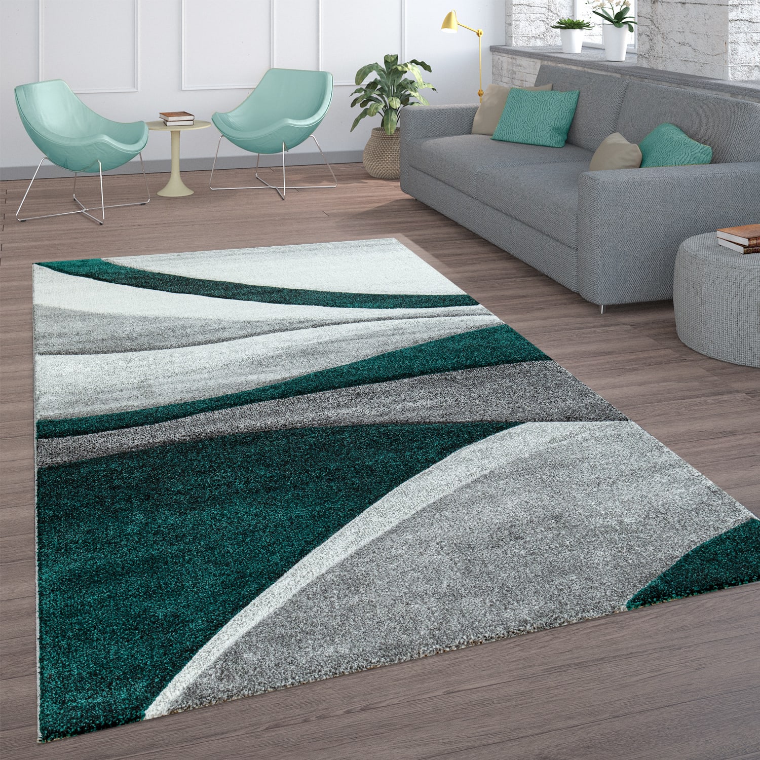 Moderner-Teppich Smaragd Grau-Grün
