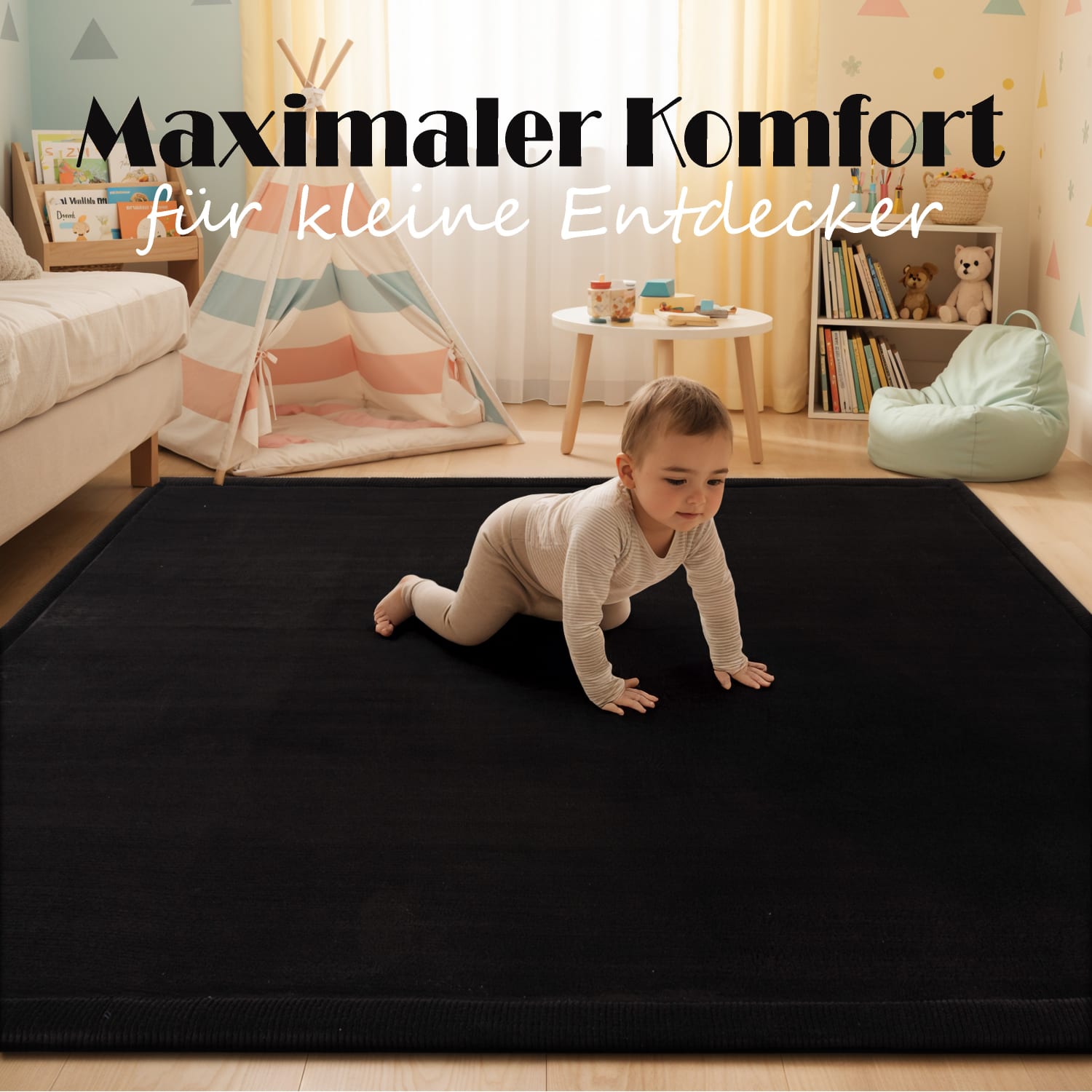 Kinderteppich waschbar Tatami Schwarz