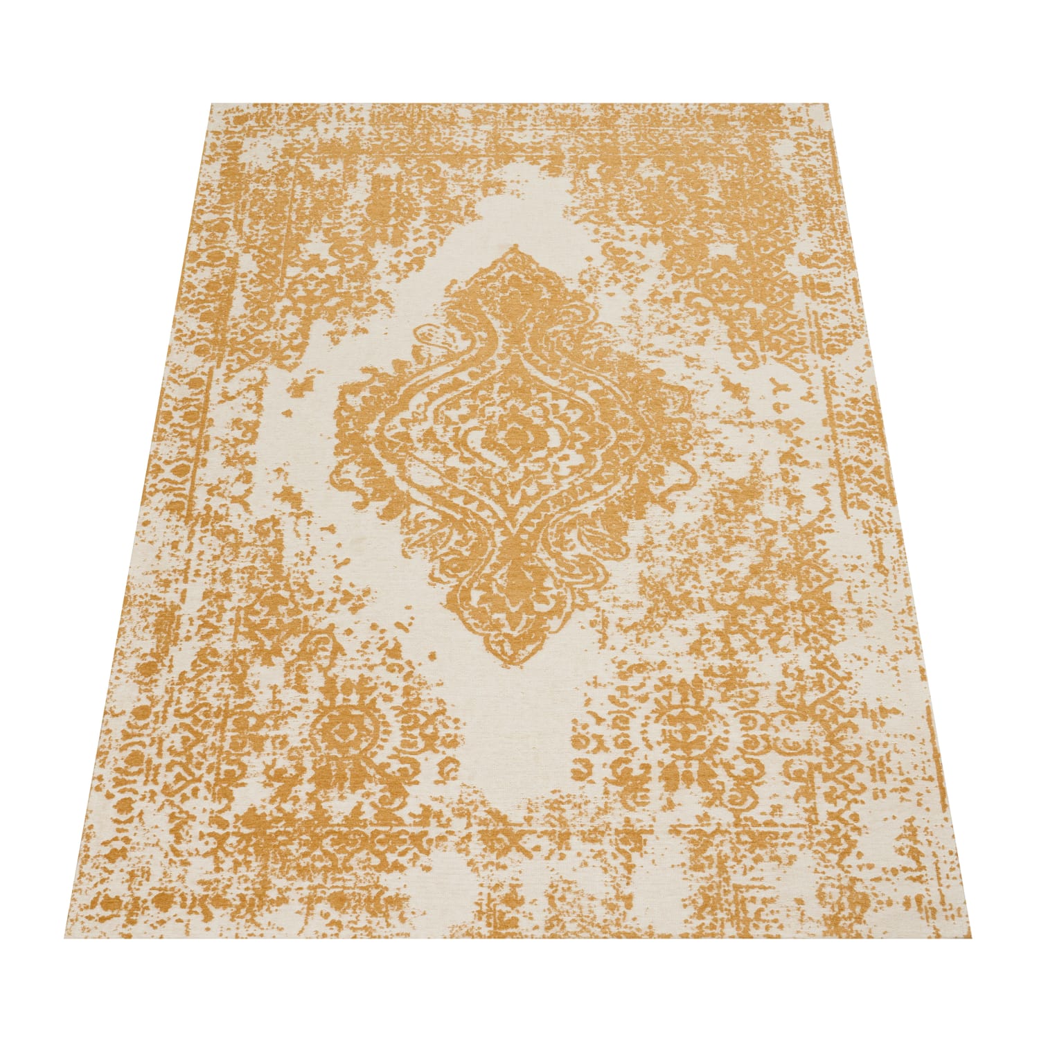 Flachgeweber Teppich Mariba Weiß-Gelb