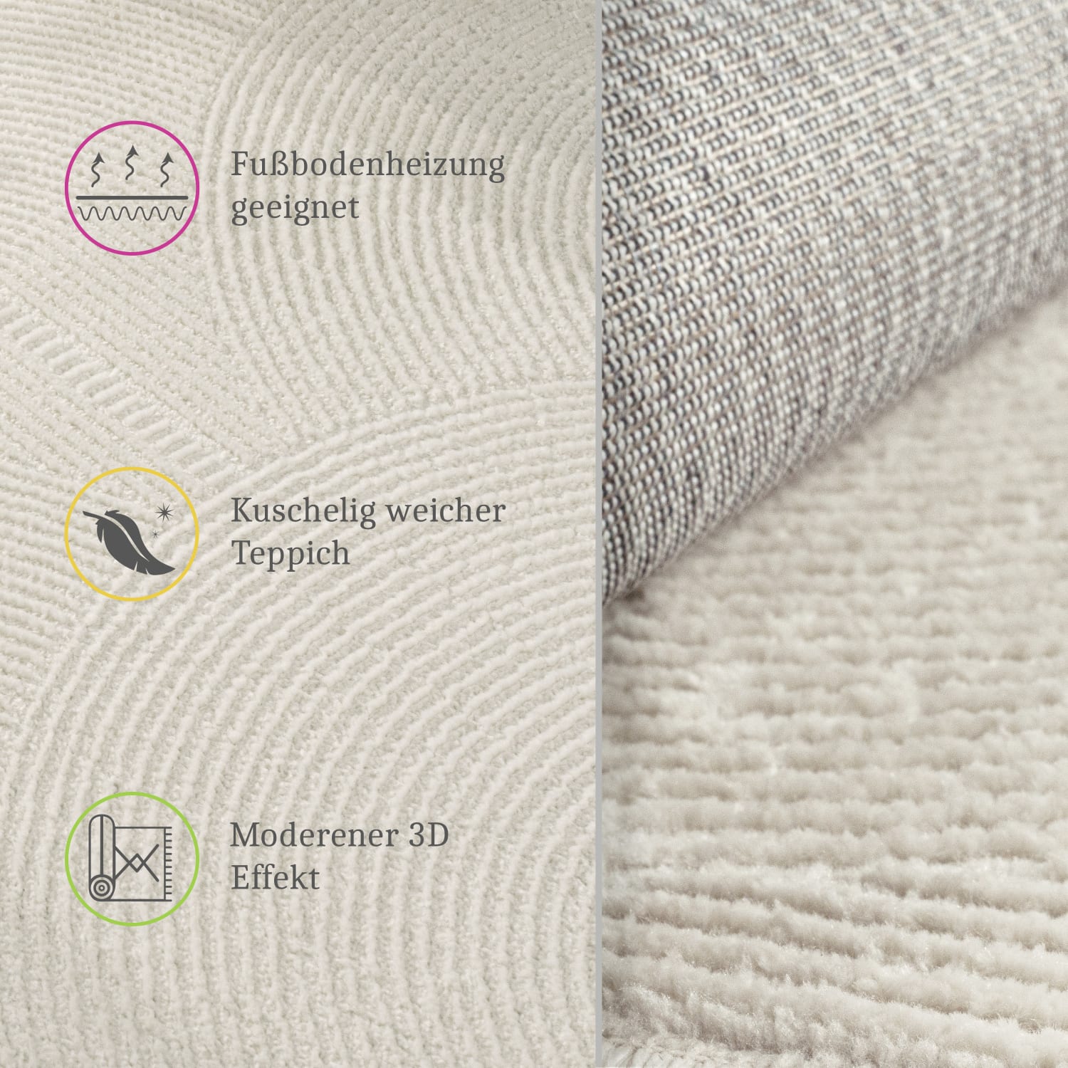 Moderner-Teppich Tinos Creme