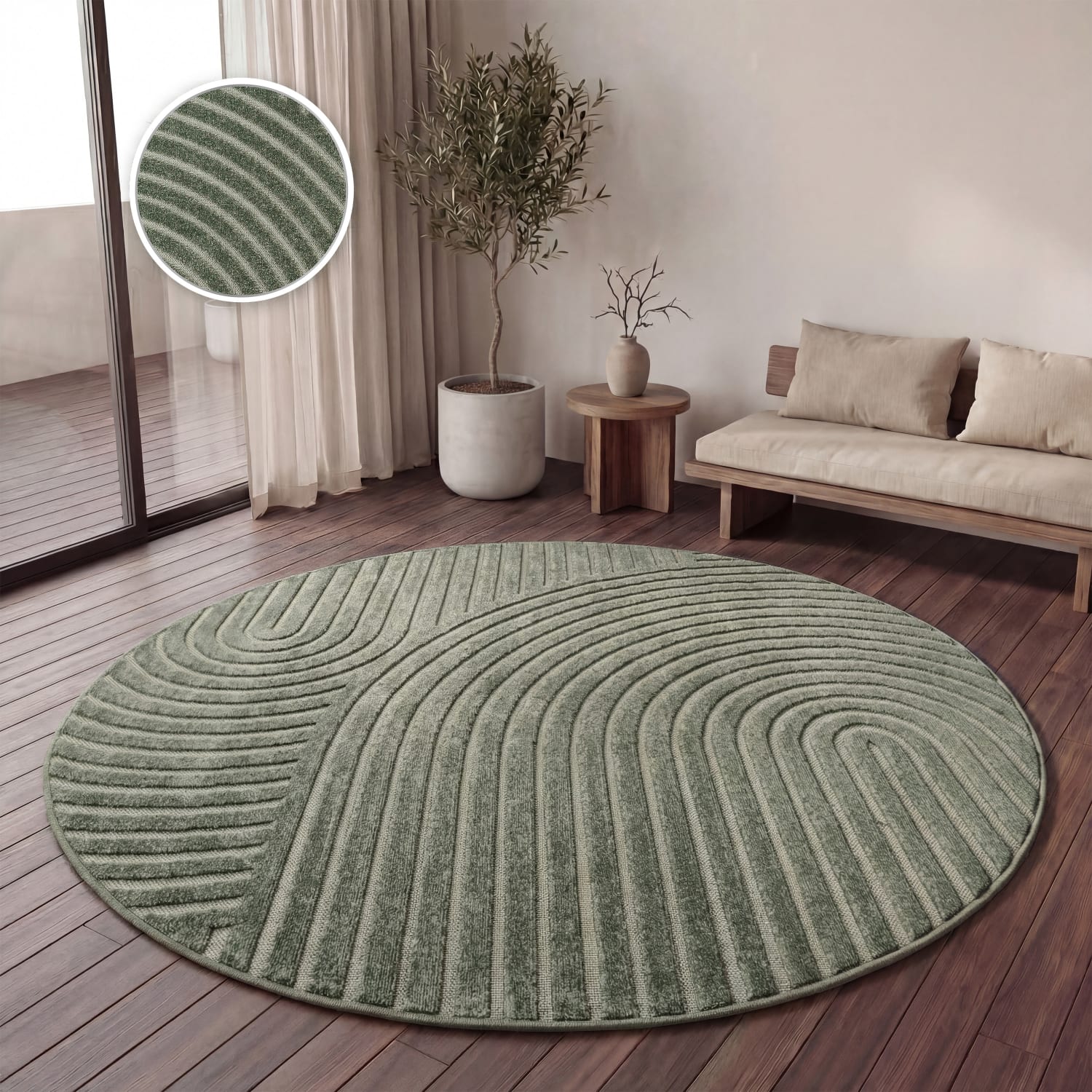 In- & outdoor-teppich Cotton | Grün | 120 cm rund