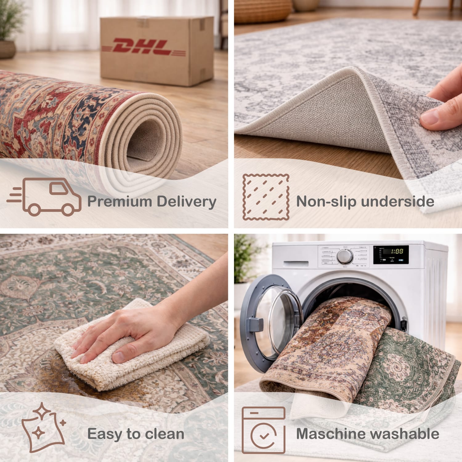 Teppich waschbar Semer Blau,Teppich waschbar Semer Anthrazit