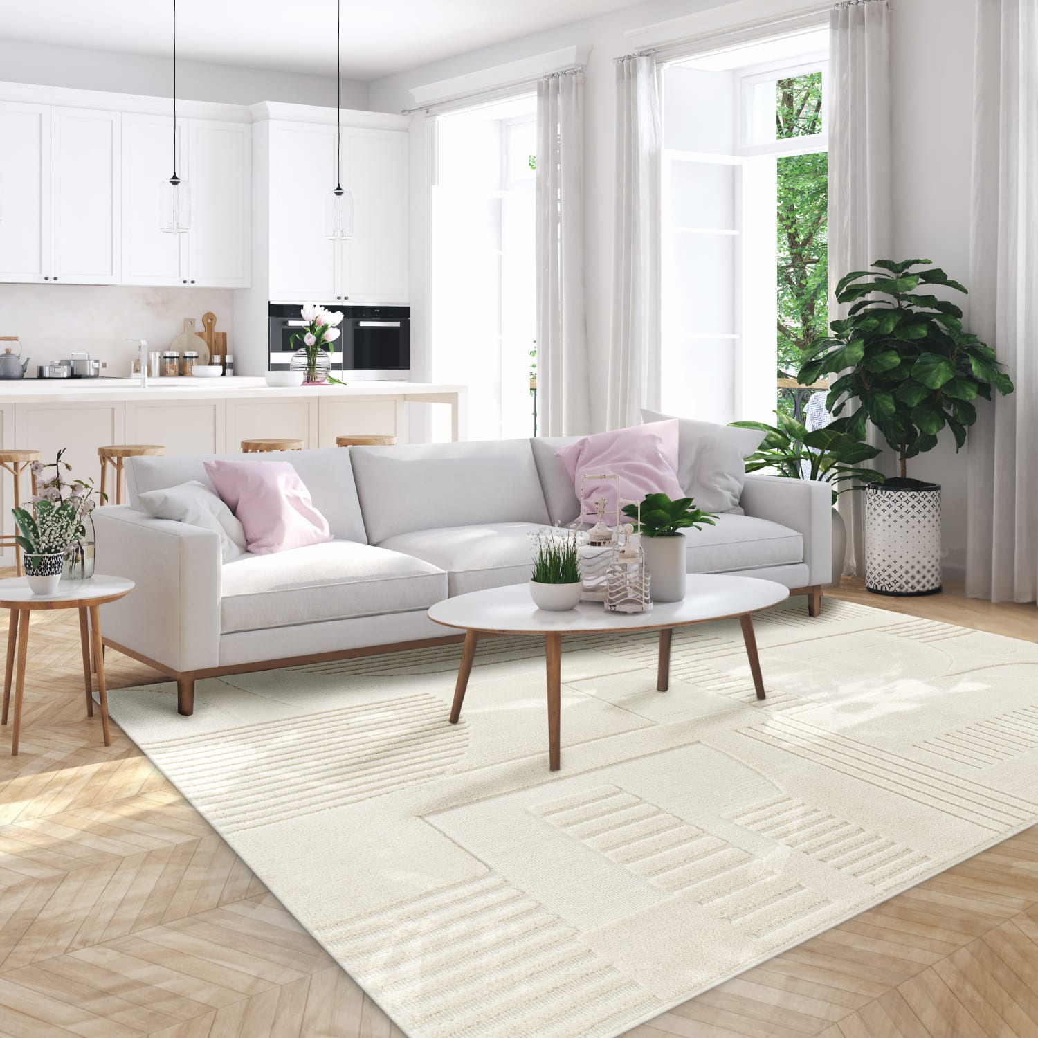 Moderner-Teppich Girit Creme