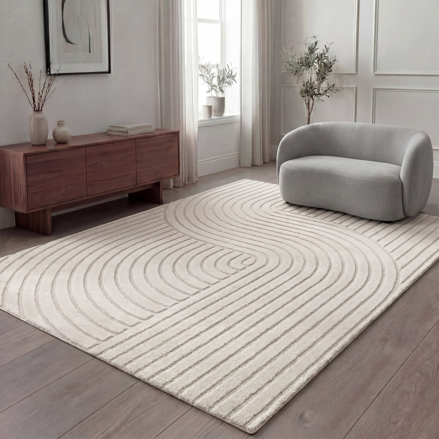 Moderner-Teppich Aura Creme