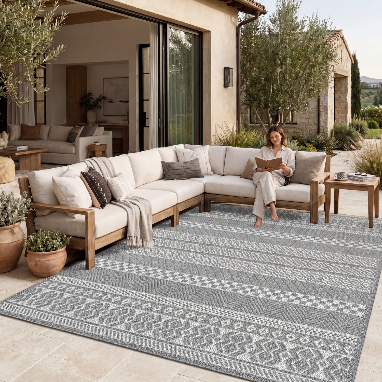 In- & Outdoor-Teppich Vermont Weiß-Grau