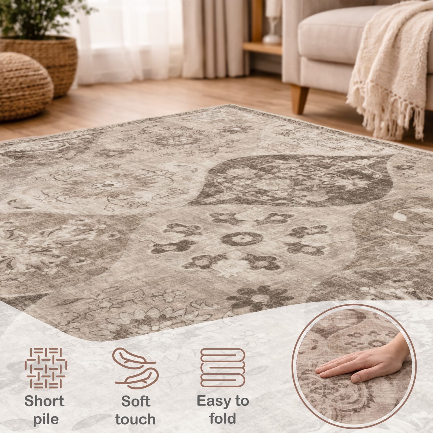 Teppich waschbar Semer Taupe