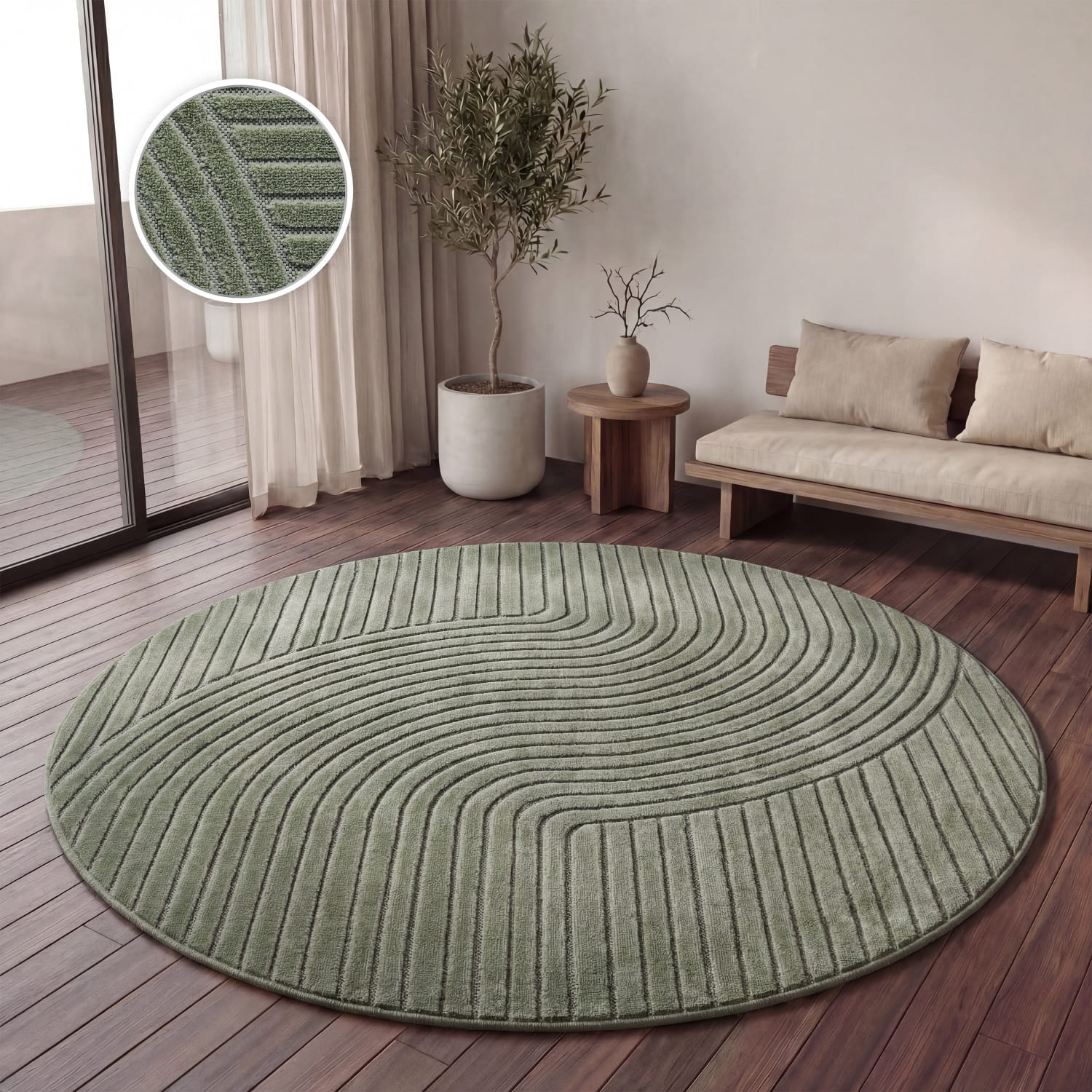 In- & outdoor-teppich Cotton | Grün | 120 cm rund