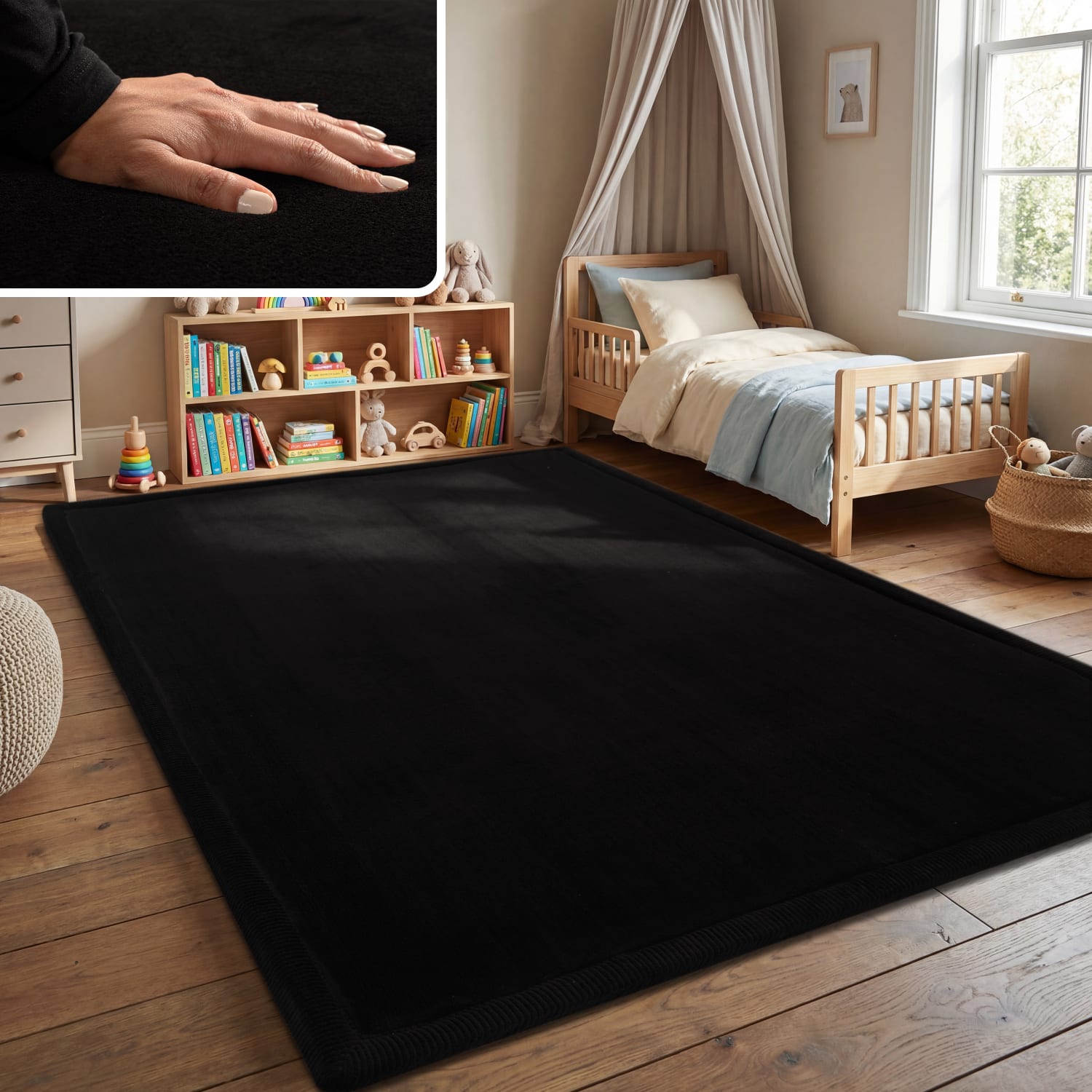 Kinderteppich waschbar Tatami Schwarz