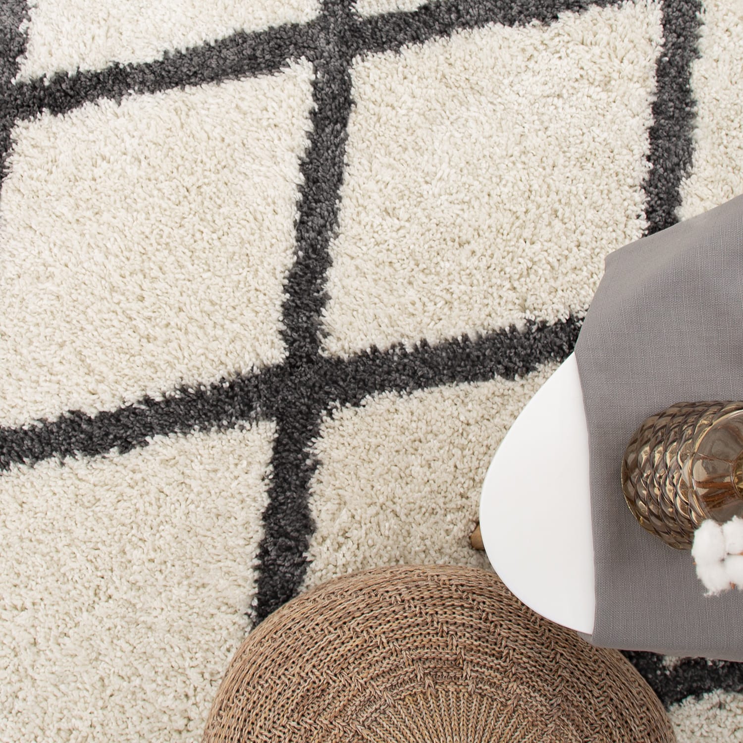 Hochflorteppich Arezzo Weiß-Anthrazit