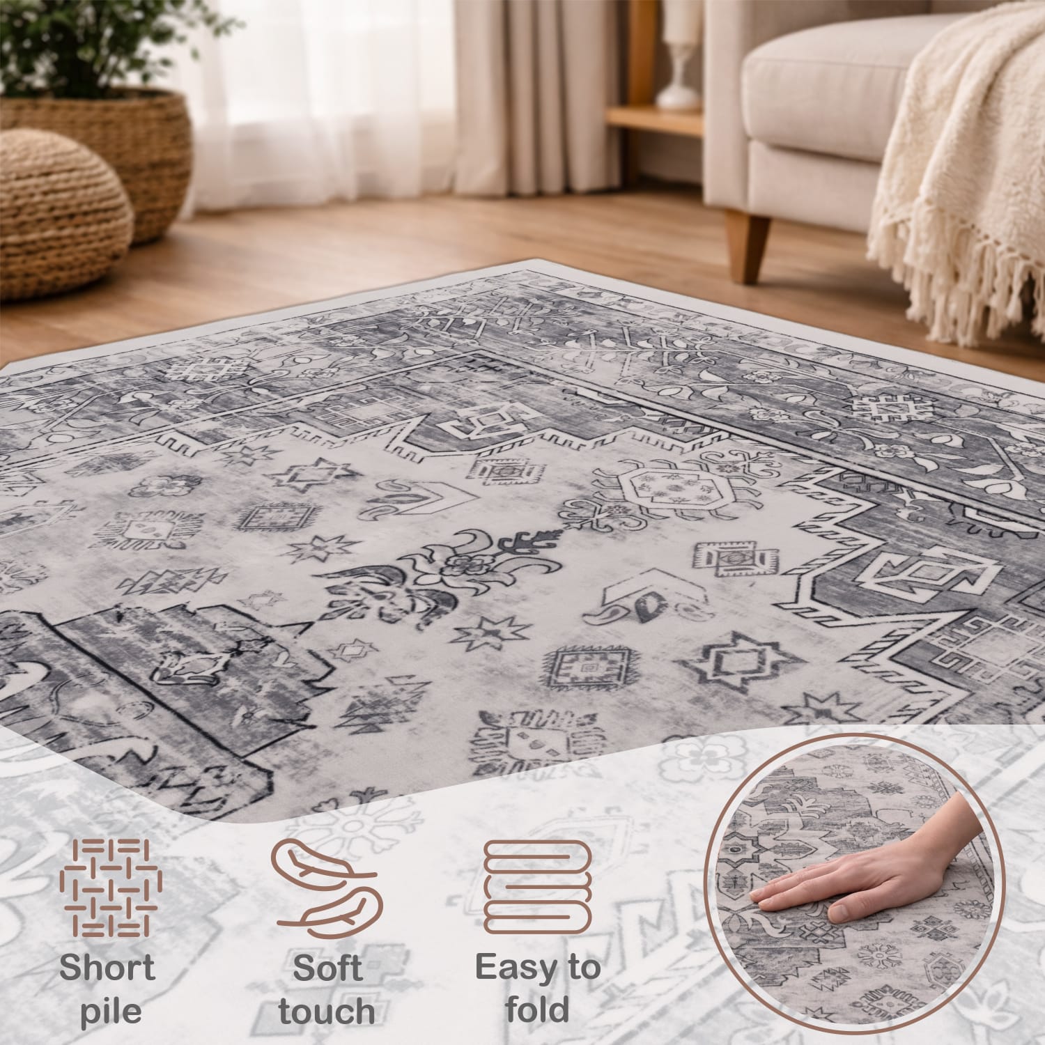 Teppich waschbar Semer Grau