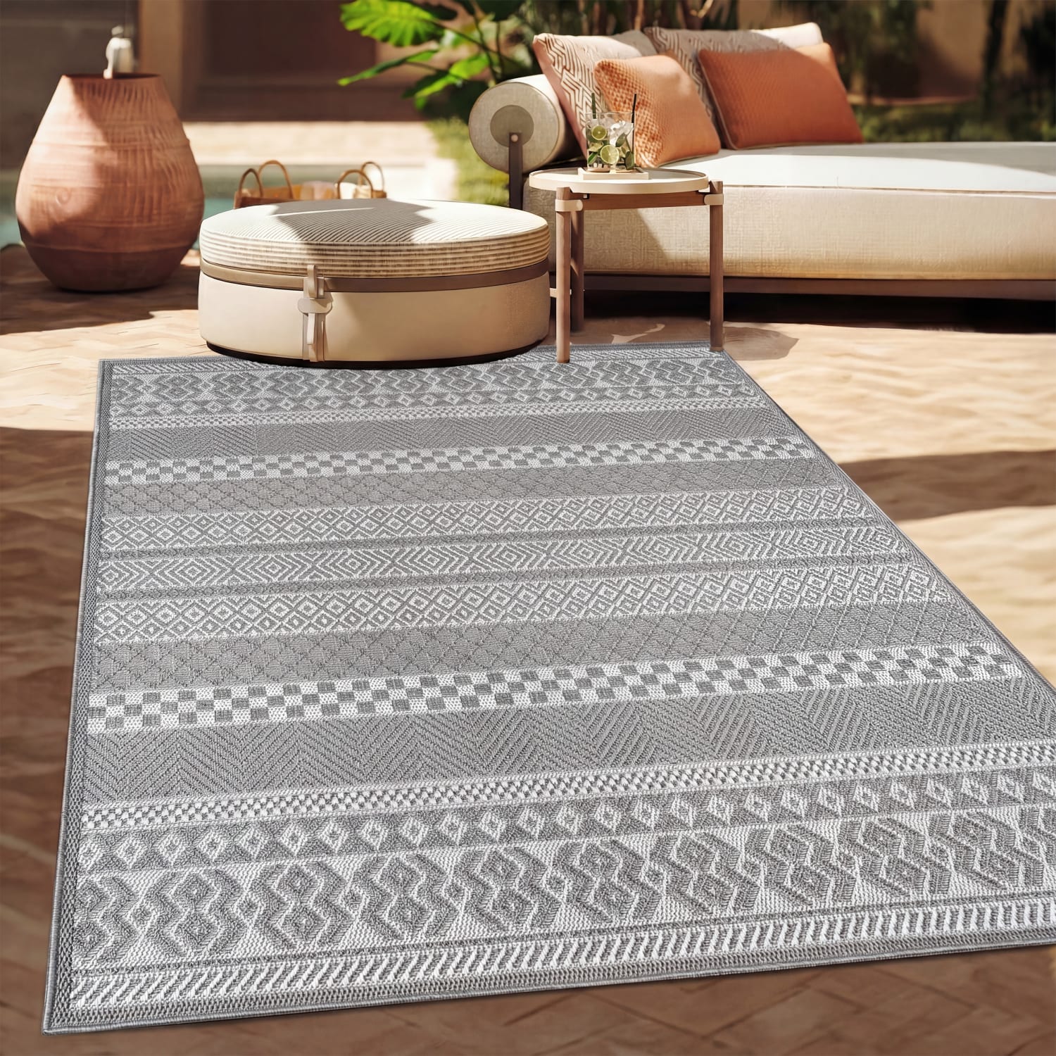 In- & Outdoor-Teppich Vermont Weiß-Grau