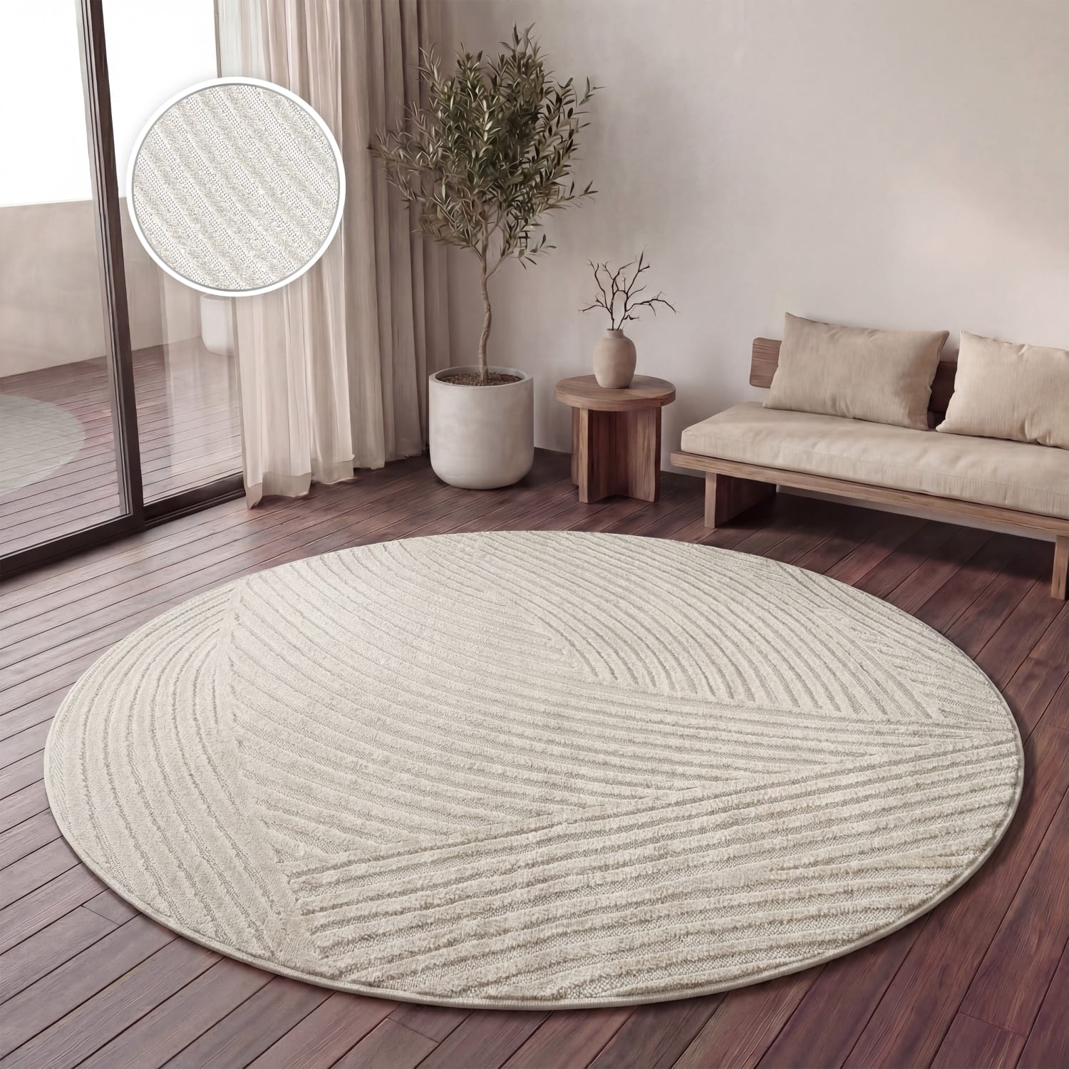 In- & outdoor-teppich Cotton | Creme | 200 cm rund