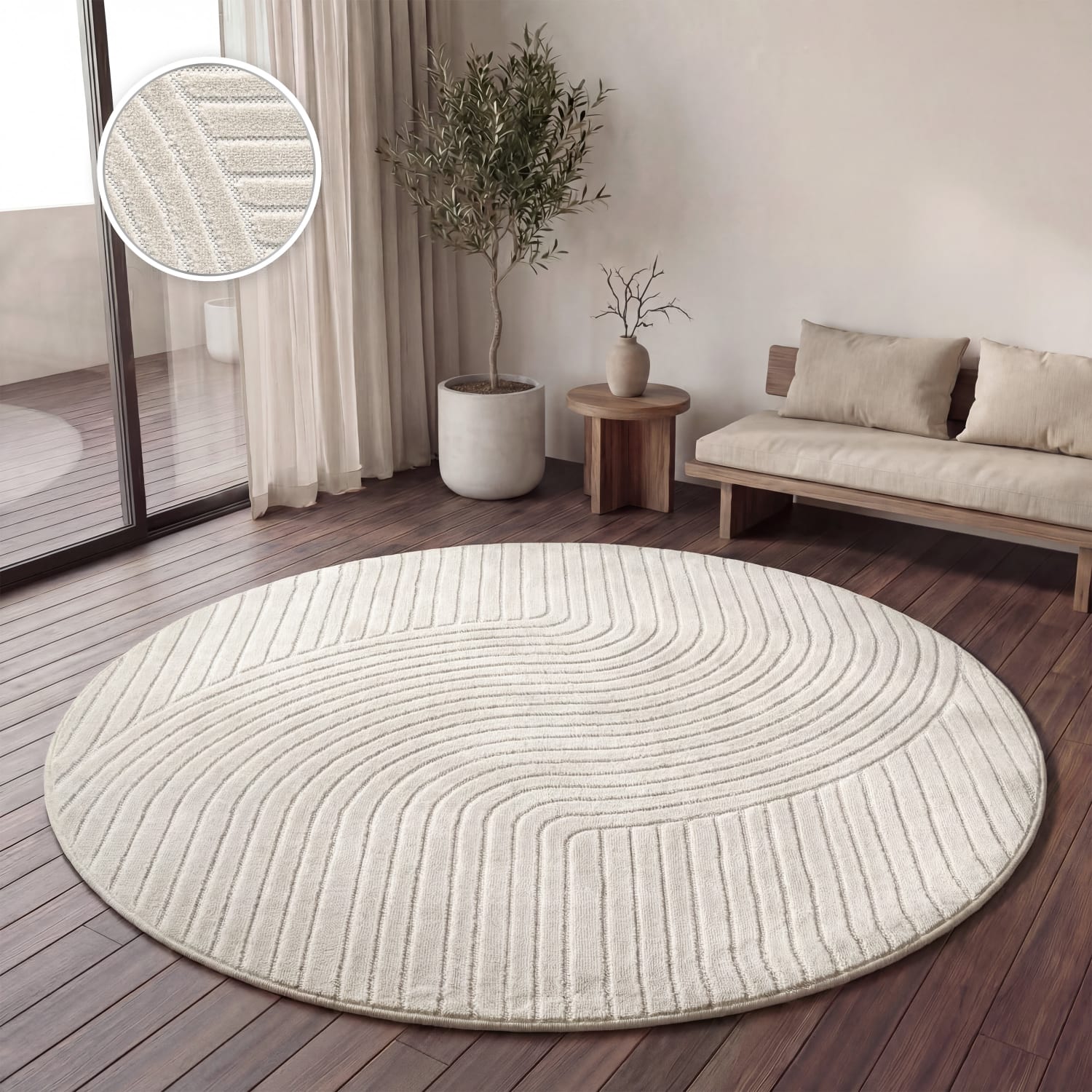 In- & outdoor-teppich Cotton | Creme | 120 cm rund