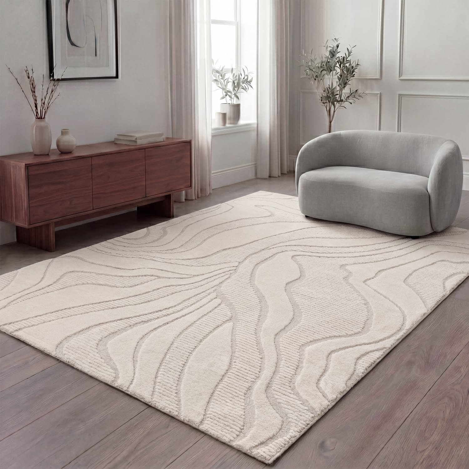 Moderner-Teppich Aura Creme