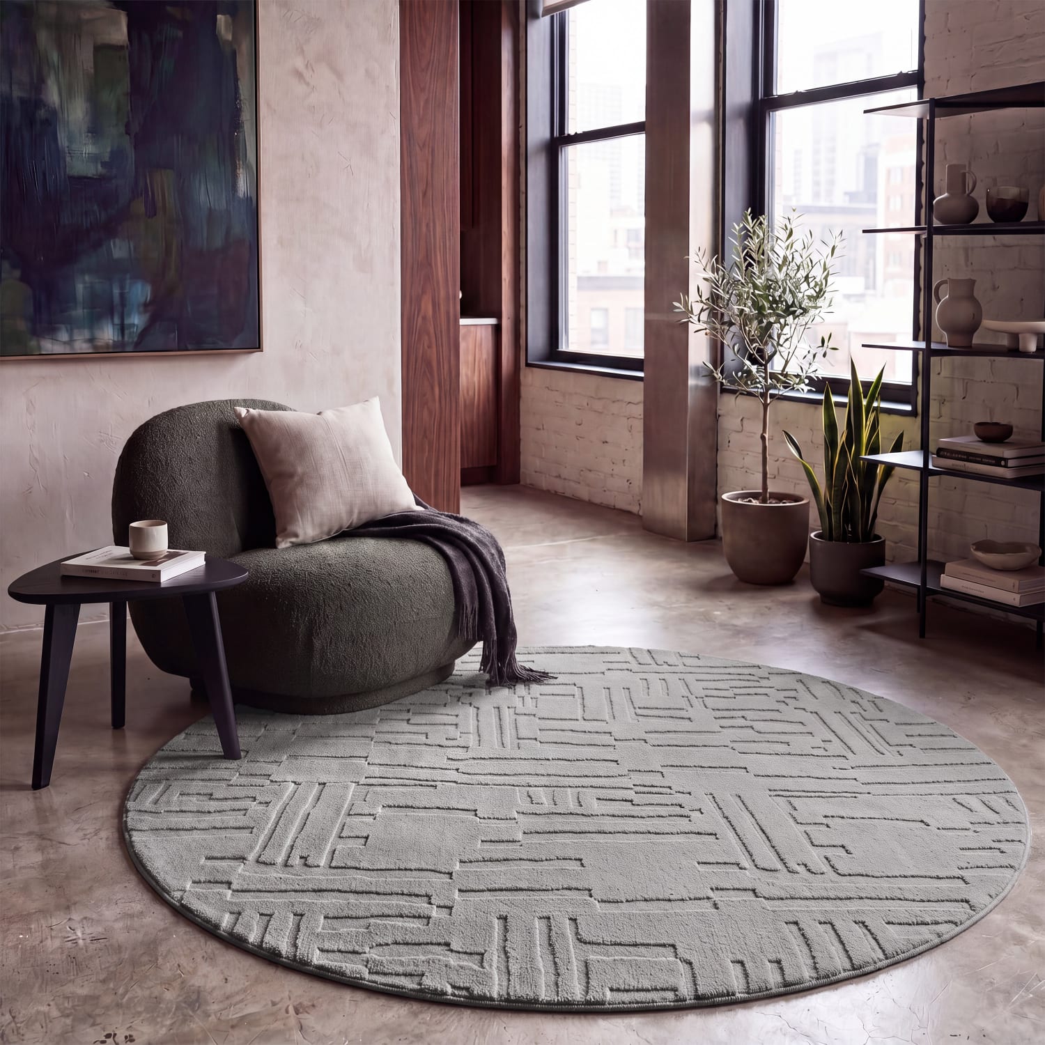 Moderner-teppich Tokio | Grau | 160 cm rund