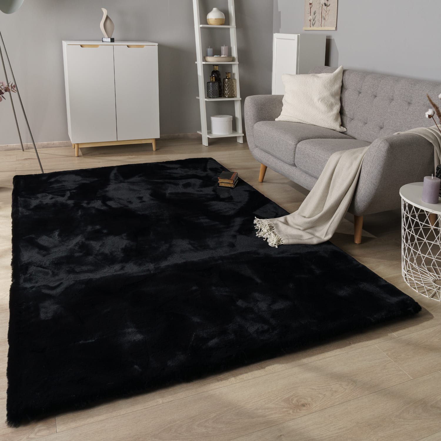 Fell-teppich Rabbit deluxe | Schwarz | 60x100 cm