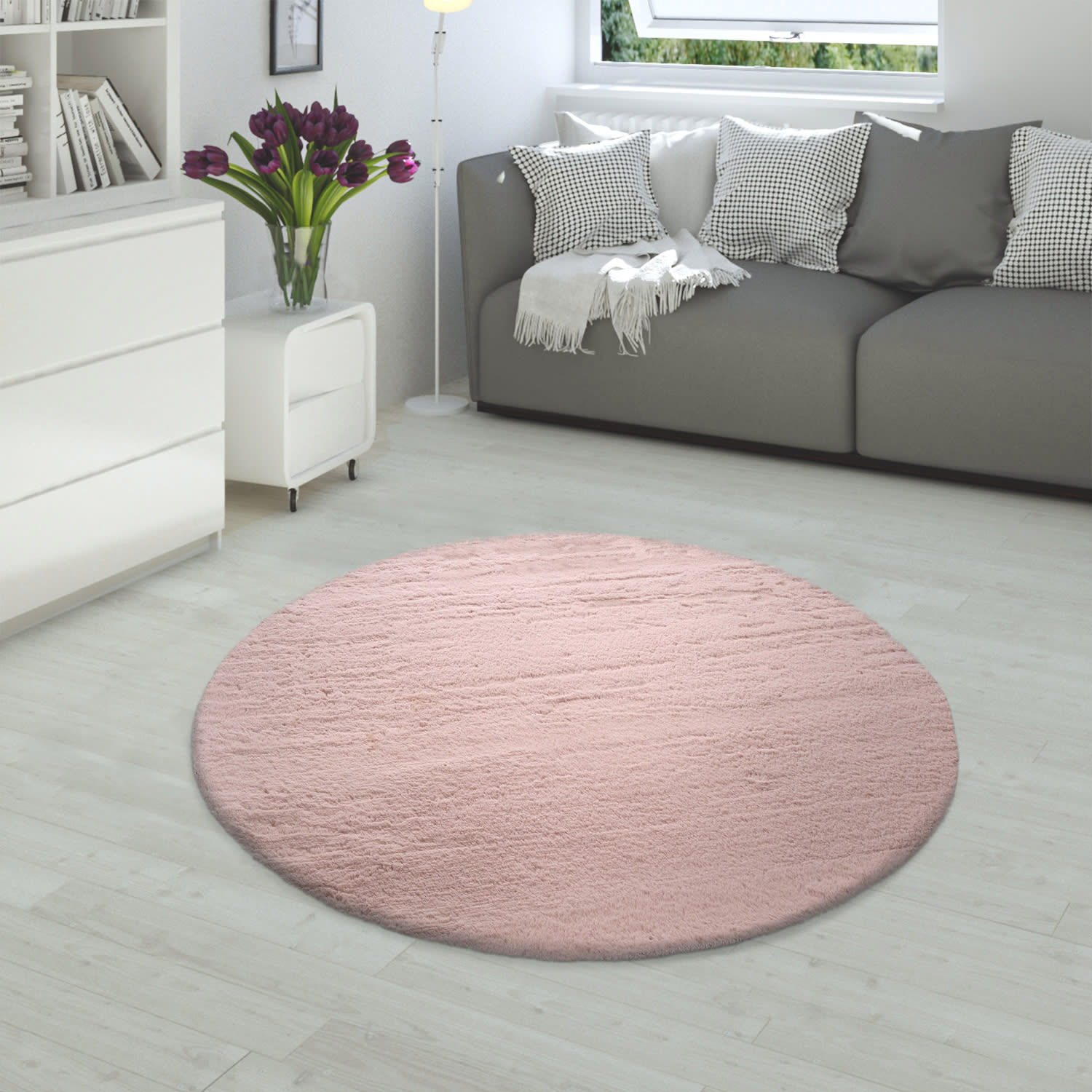 Paco Home Fellteppich Rabbit 780, rund, Höhe: 26 mm, Kunstfell, Kaninchenfell-Haptik, echter Kuschelteppich, Uni-Farben