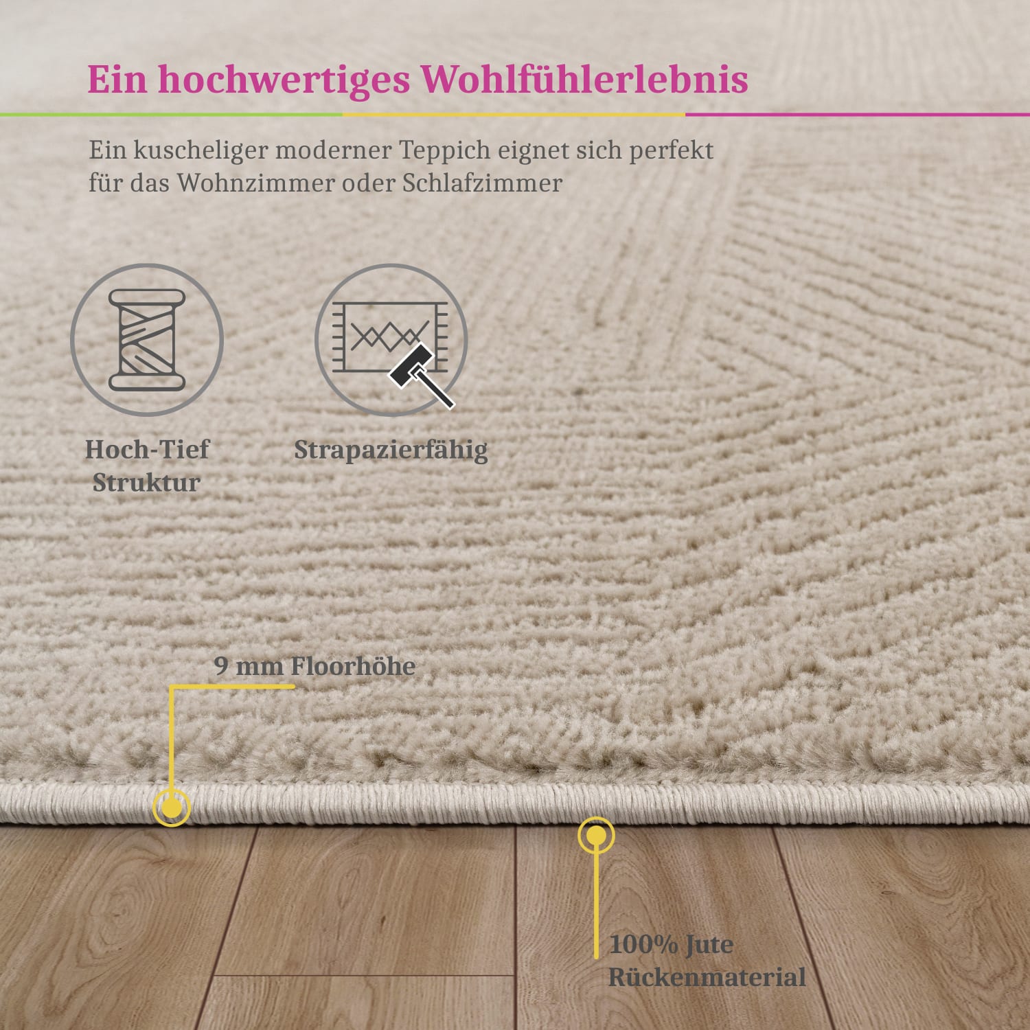 Moderner-Teppich Tinos Beige