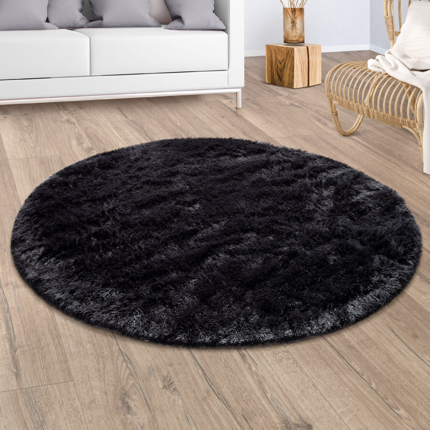 Hochflorteppich Silky Schwarz