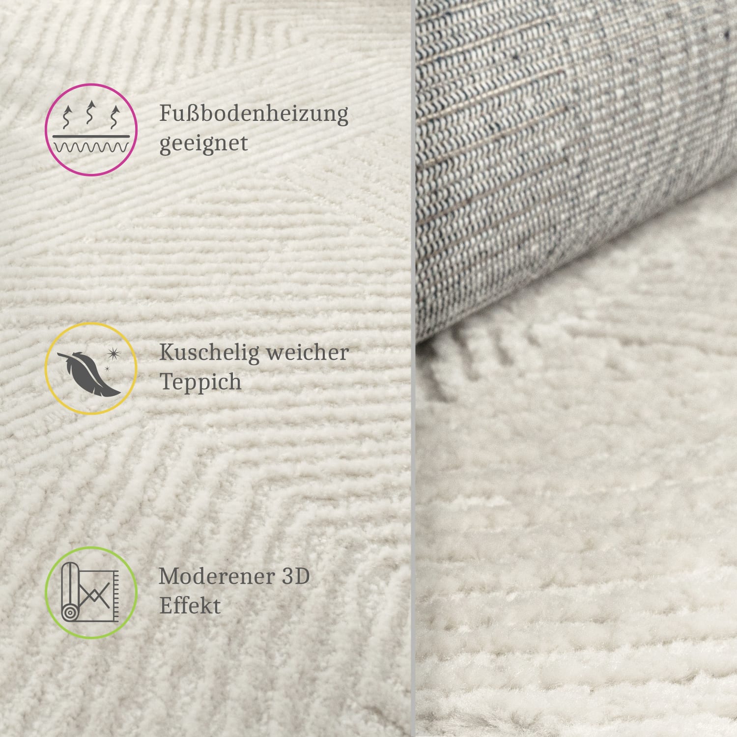 Moderner-Teppich Tinos Creme