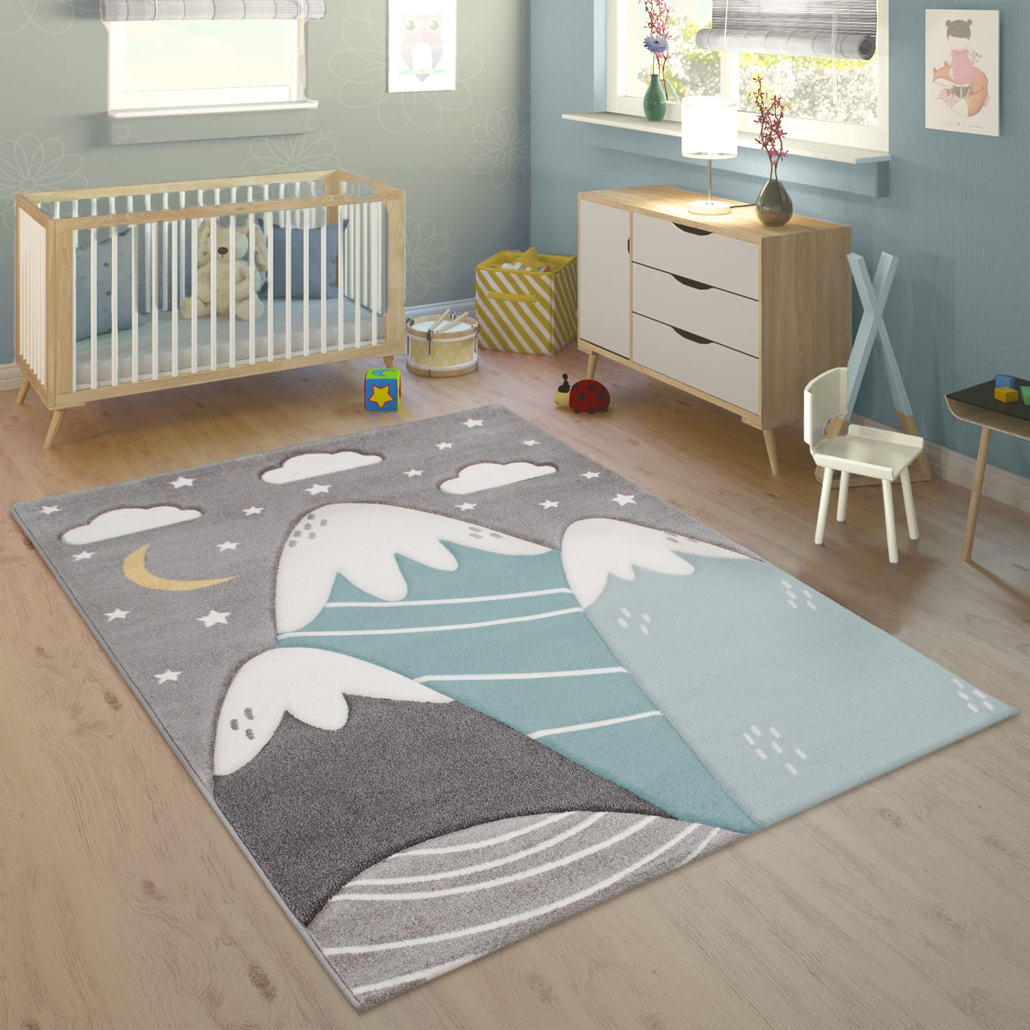 Kinder-Teppich Cosmo Grau-Blau