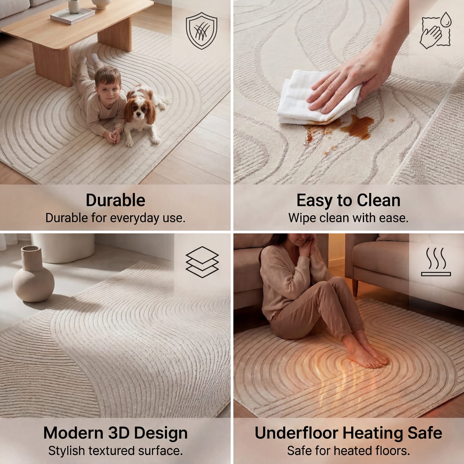 Moderner-Teppich Aura Creme