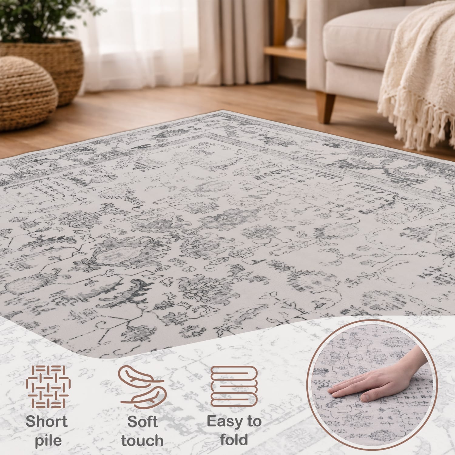 Teppich waschbar Semer Silber