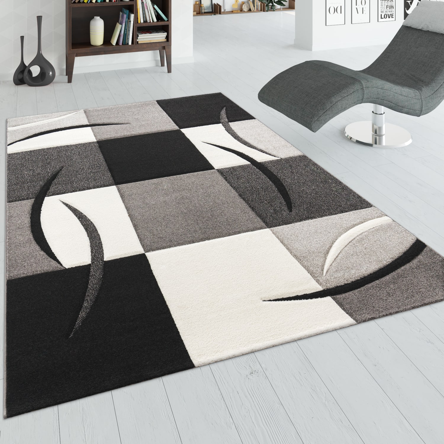 Moderner-teppich Diamond | Schwarz-Weiß | 80x150 cm