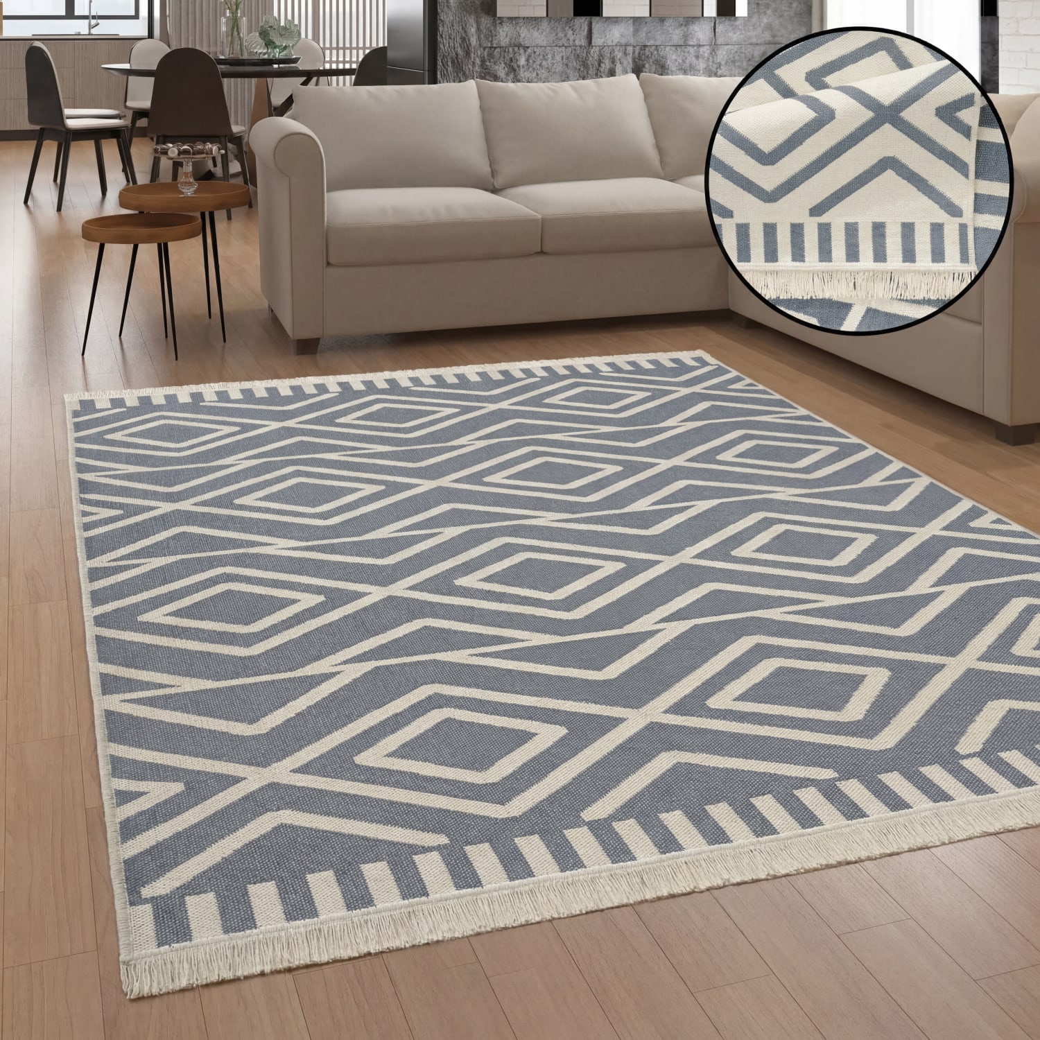 Wendbarer Teppich Skandi Kilim Grau