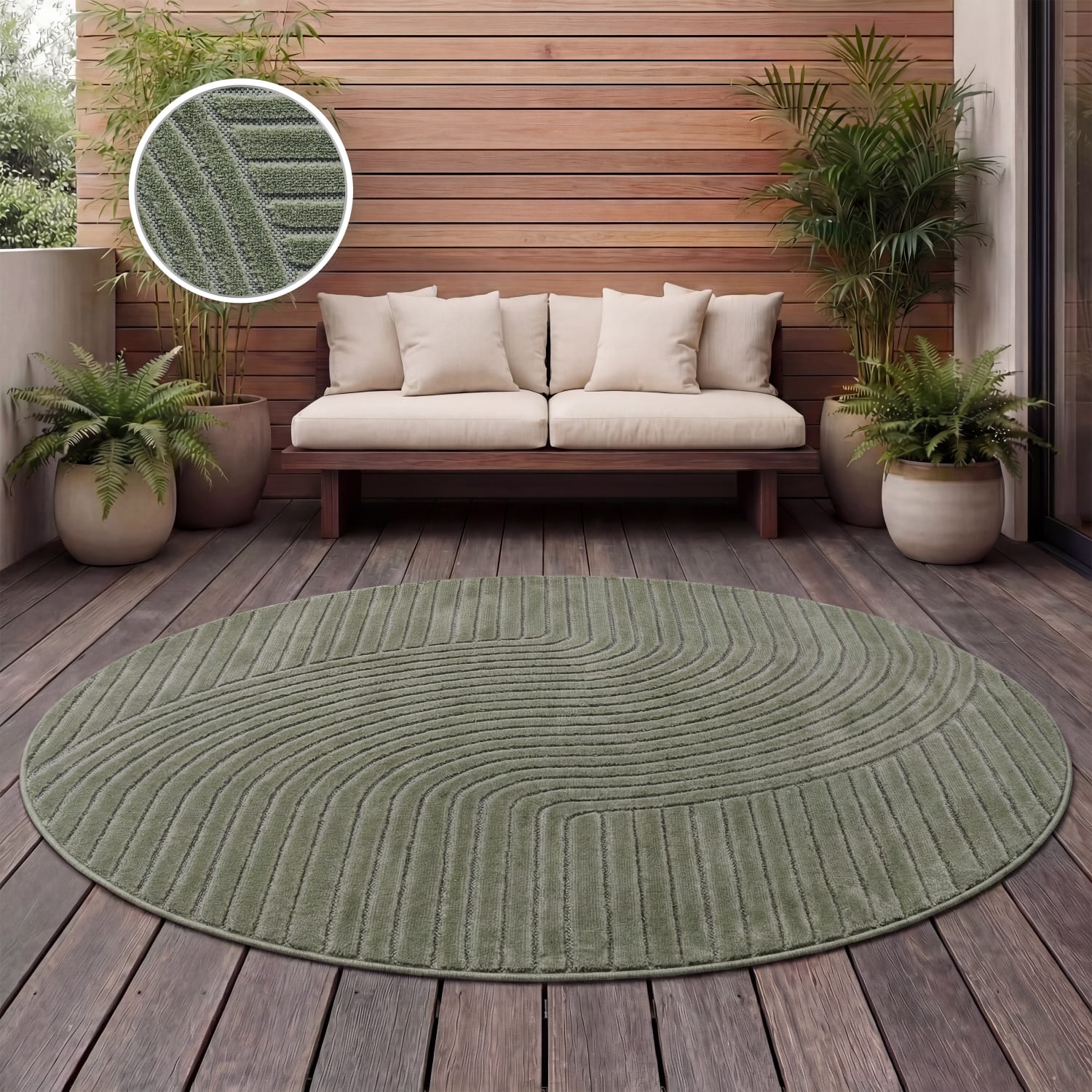 In- & outdoor-teppich Cotton | Grün | 160 cm rund