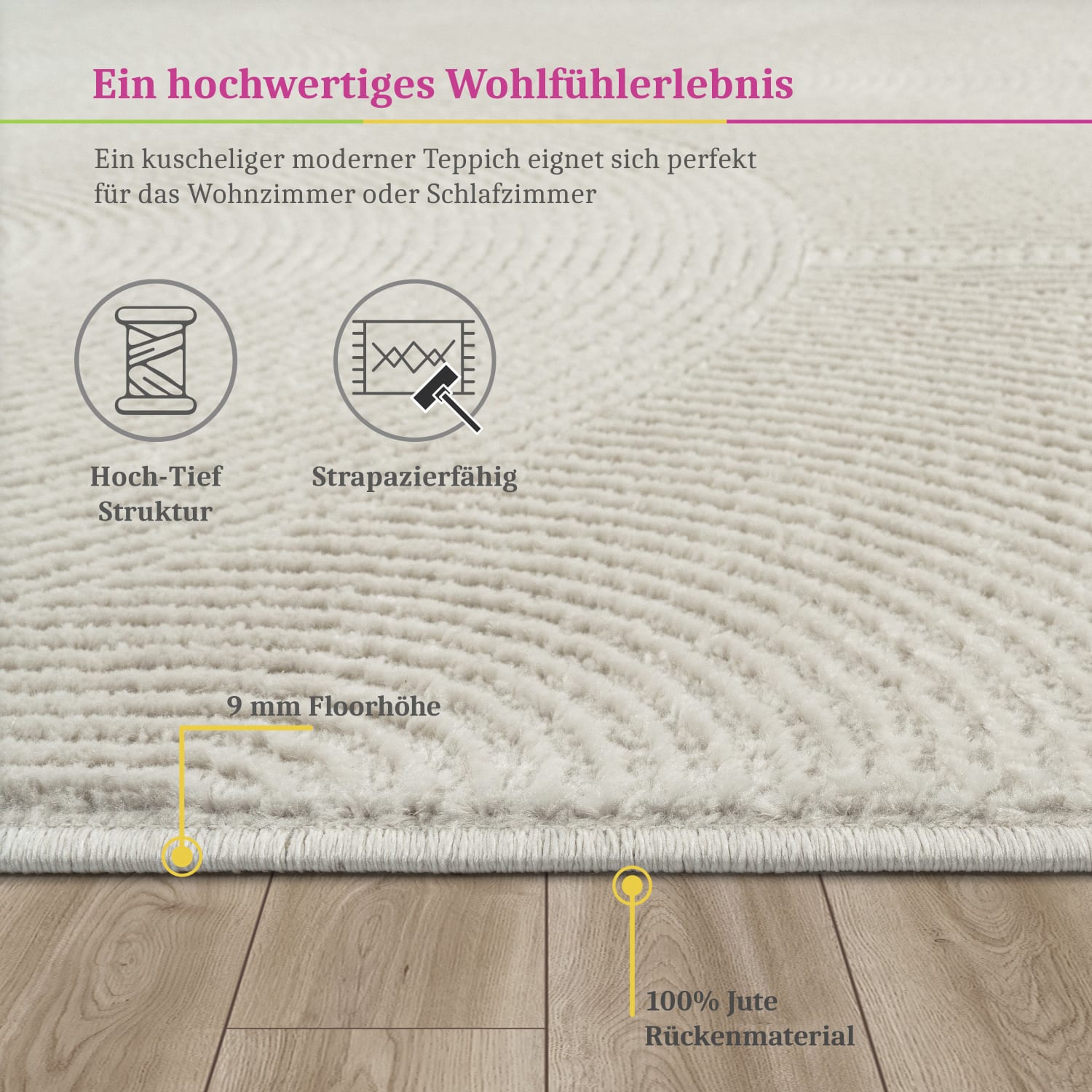 Moderner-Teppich Tinos Creme