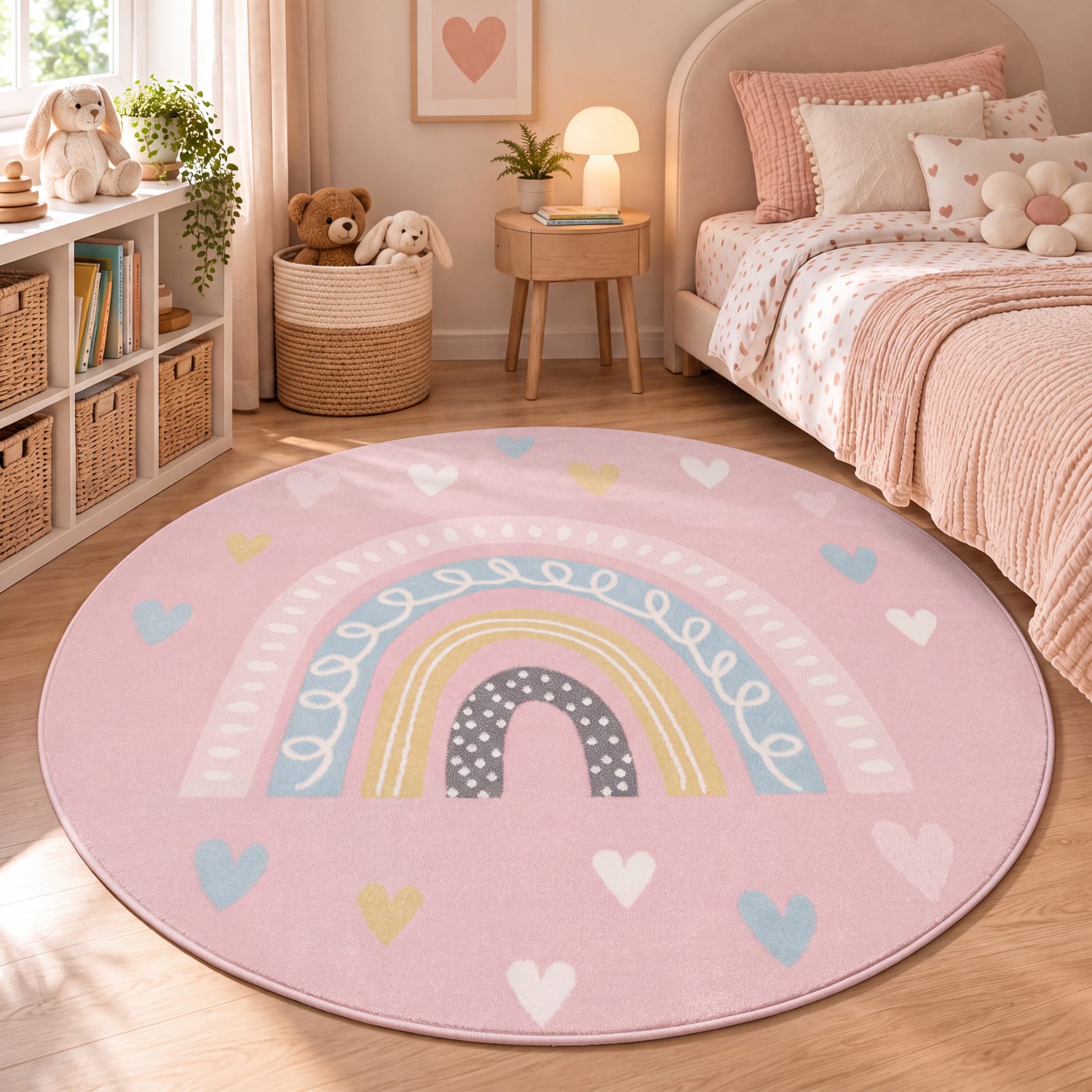 Kinder-teppich Nino | Pink | 120 cm rund