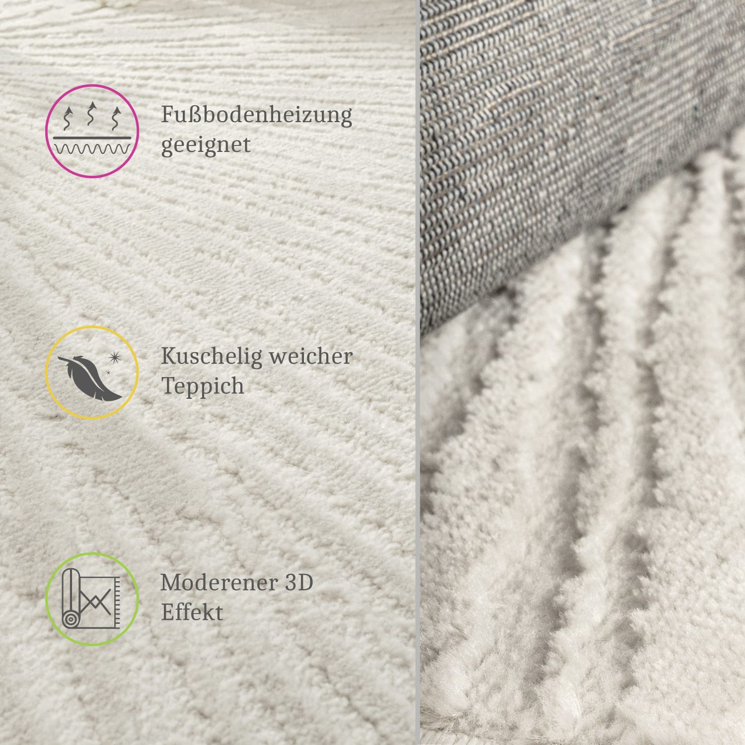 Moderner-Teppich Tinos Creme