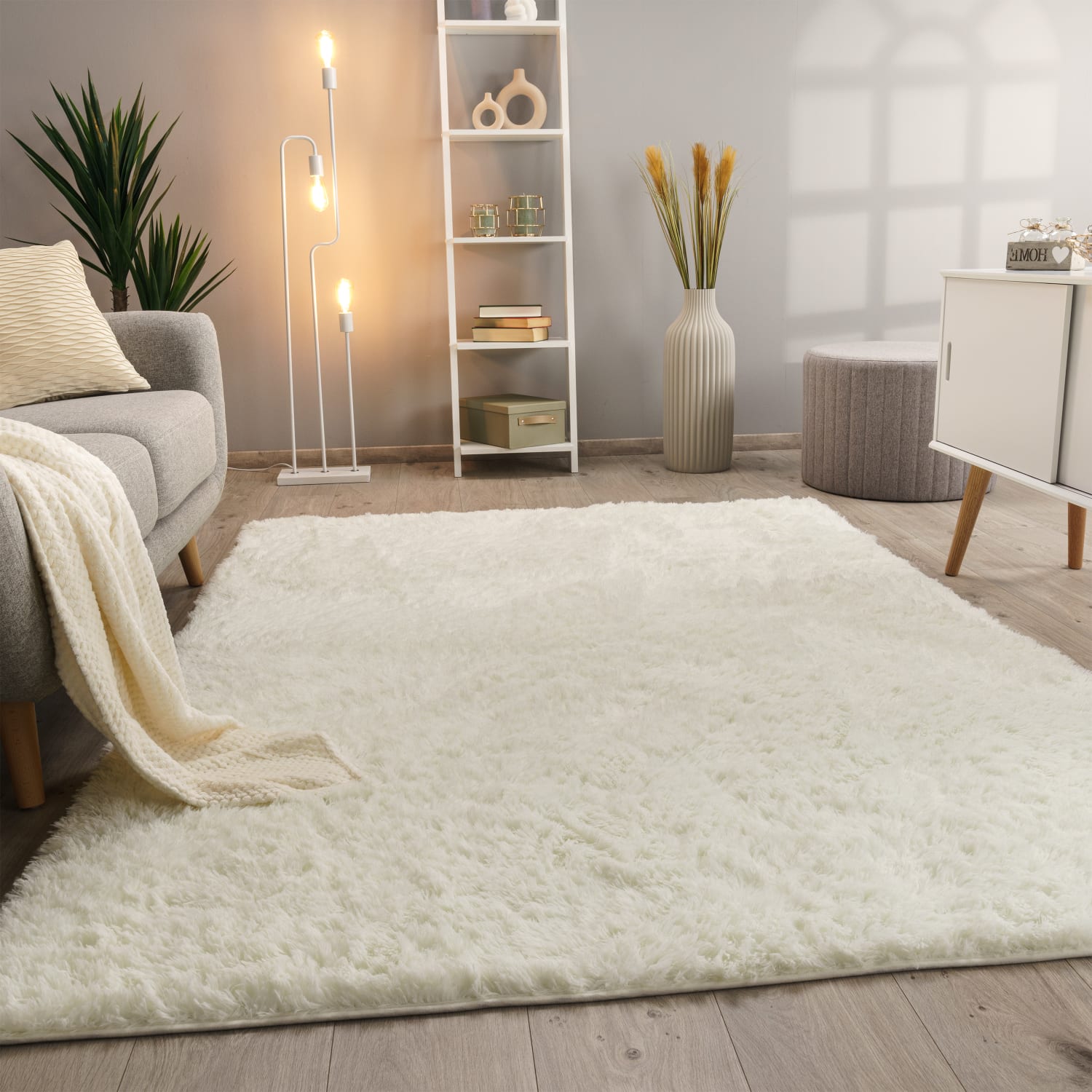 Hochflorteppich Silky Weiß