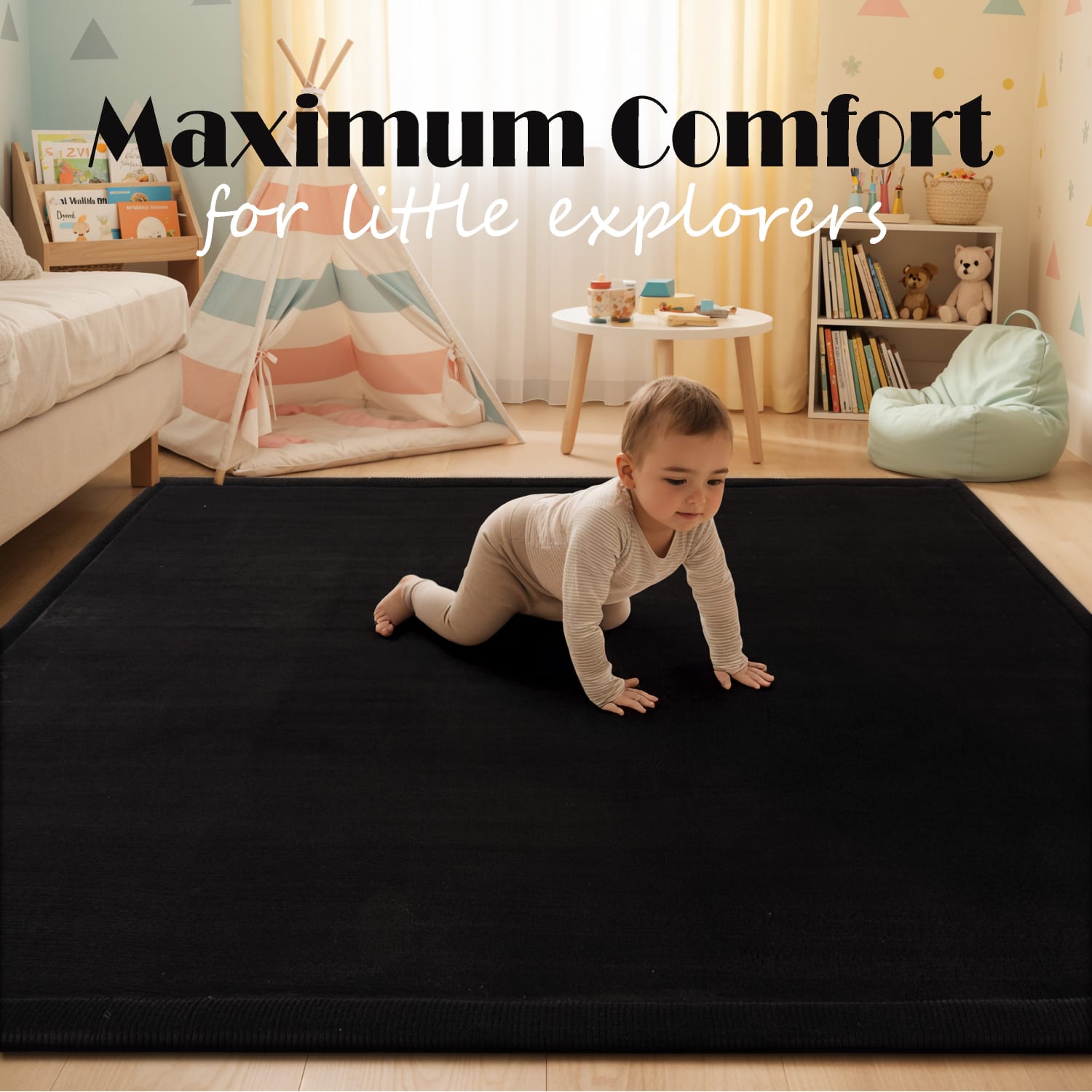 Kinderteppich waschbar Tatami Schwarz