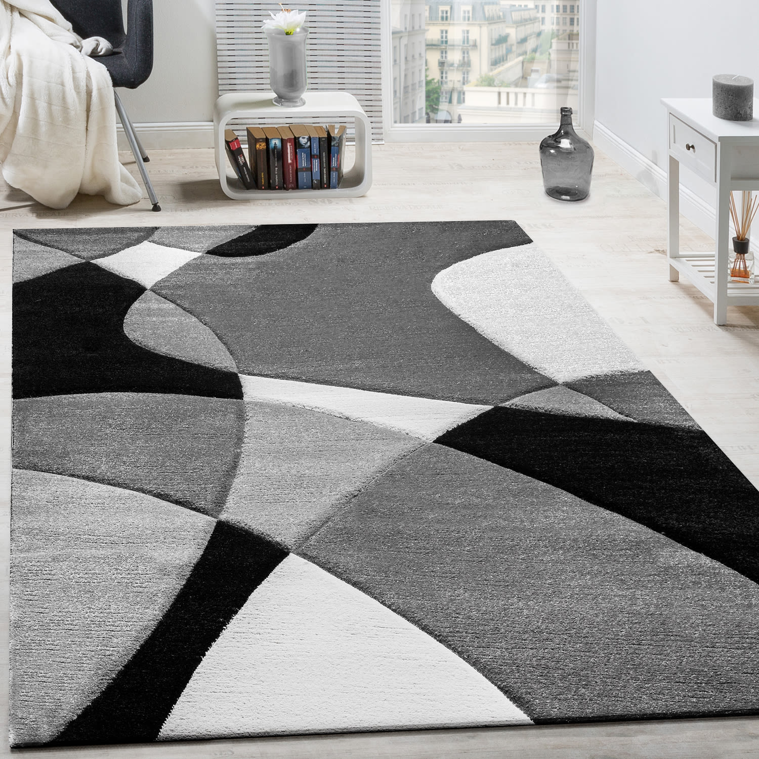 Moderner-teppich Diamond | Schwarz-Weiß | 80x150 cm