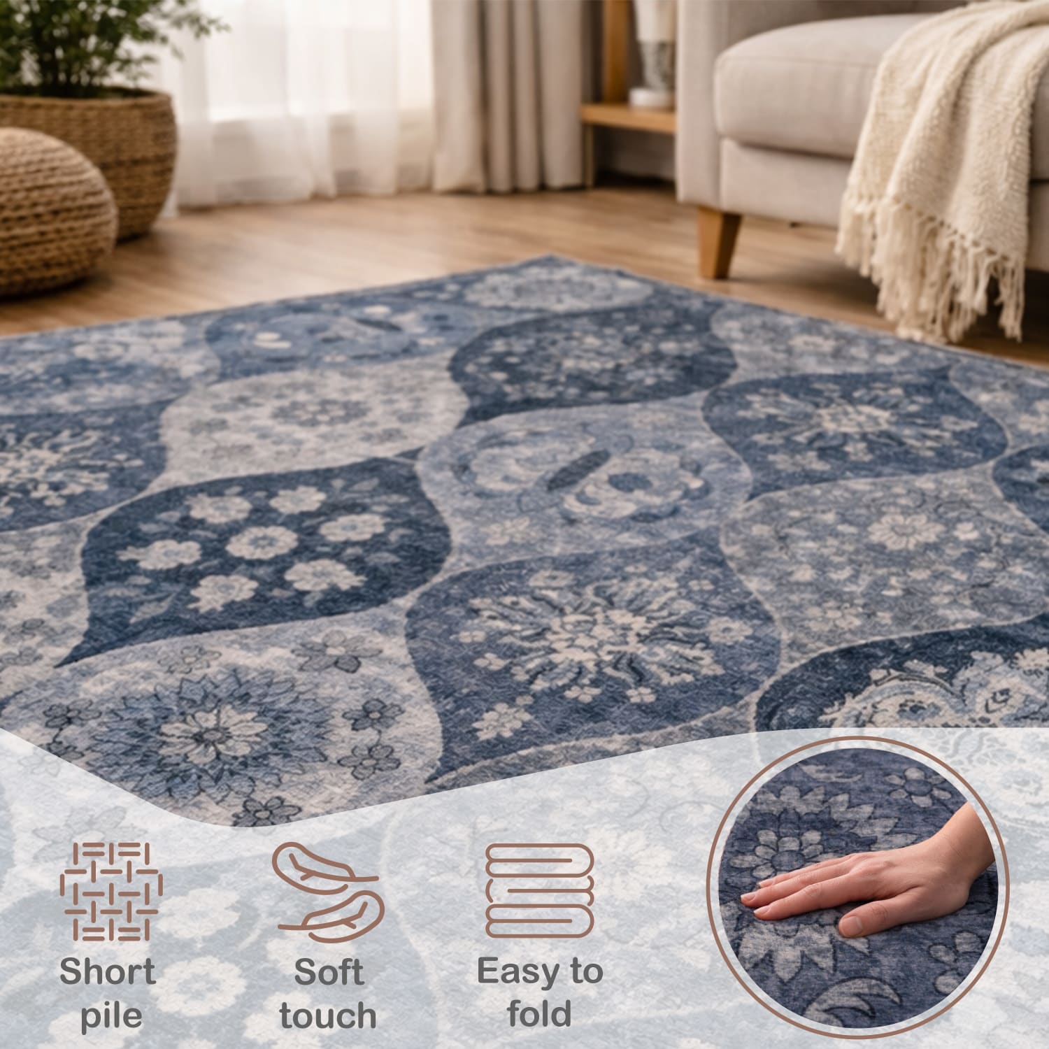 Teppich waschbar Semer Blau