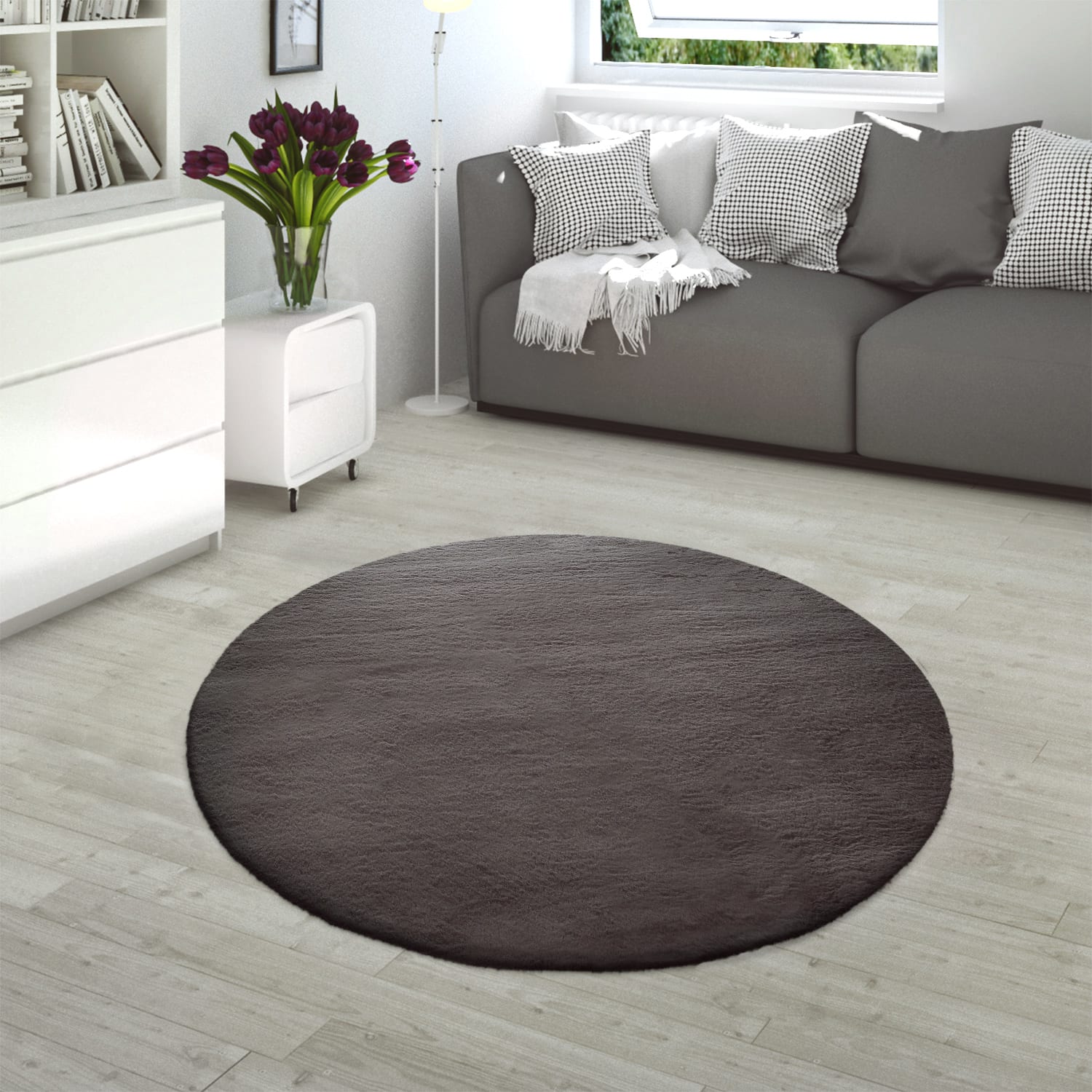 Fell-teppich Rabbit | Charcoal | 200 cm rund