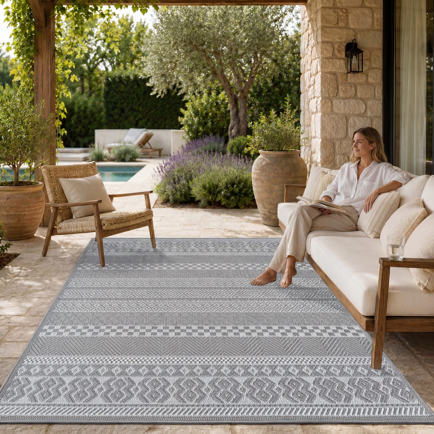 In- & Outdoor-Teppich Vermont Weiß-Grau