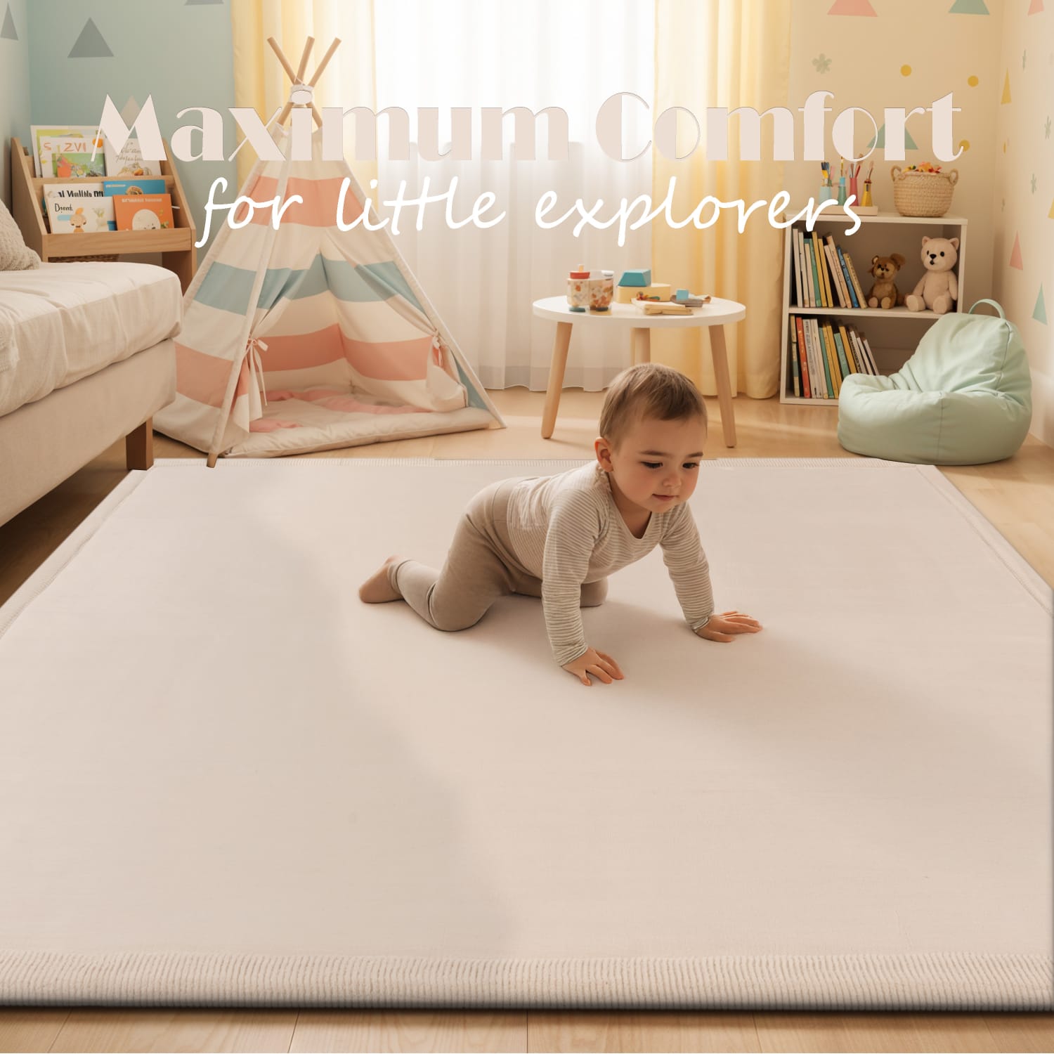 Kinderteppich waschbar Tatami Creme