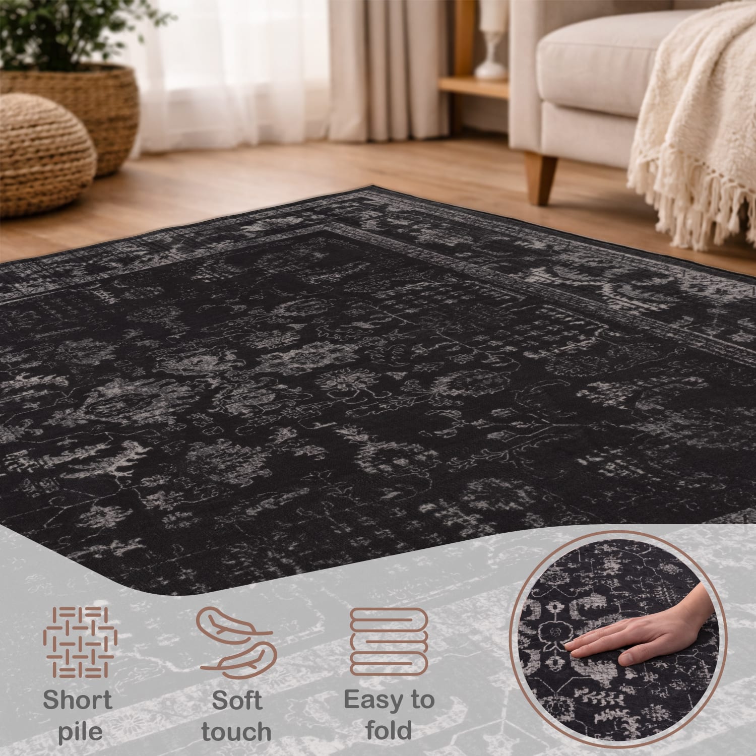 Teppich waschbar Semer Anthrazit