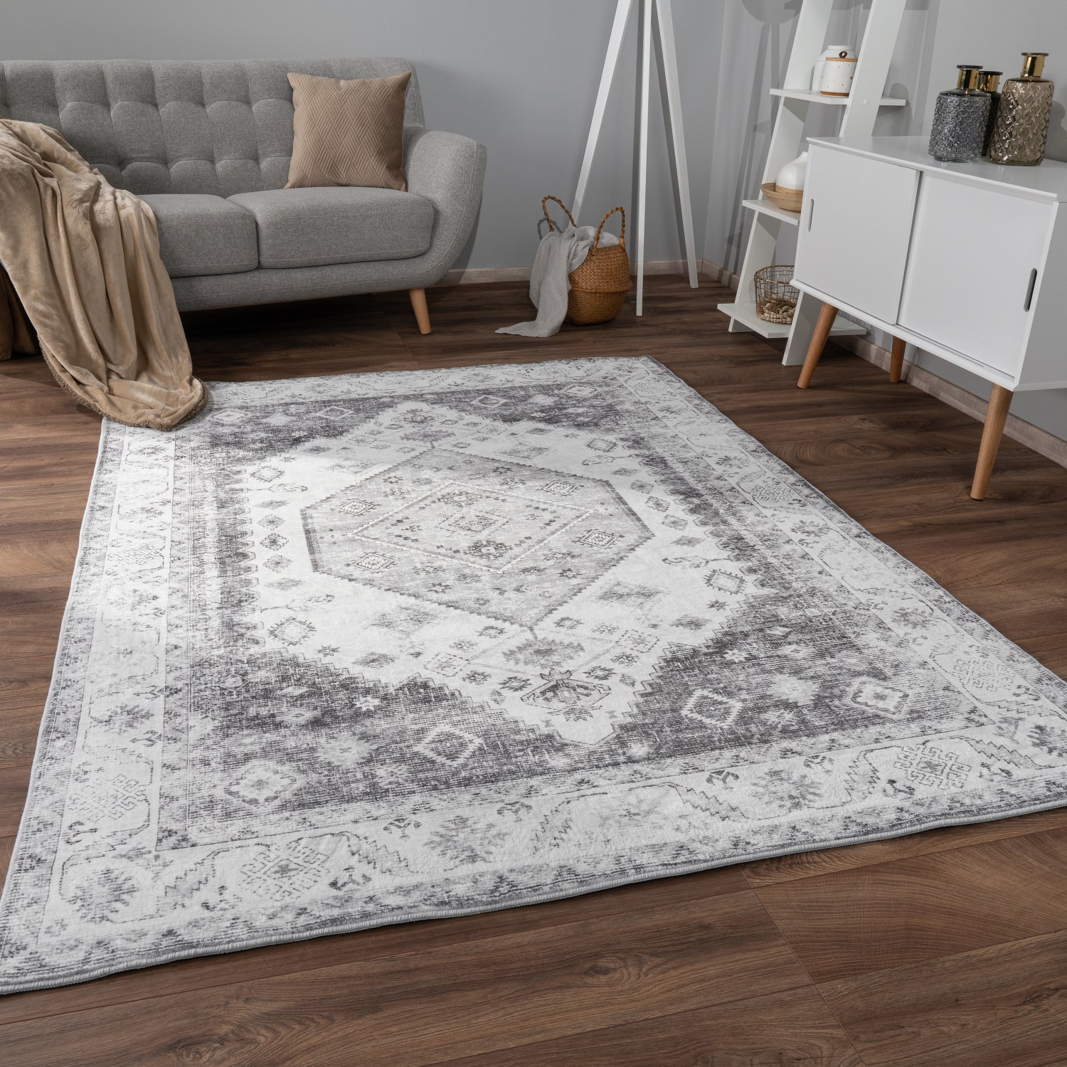 Teppich waschbar Cambridge | Grau | 60x100 cm